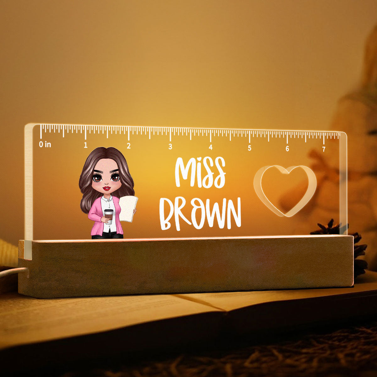 Doll Teacher Ruler Shape Personalized Acrylic LED Light