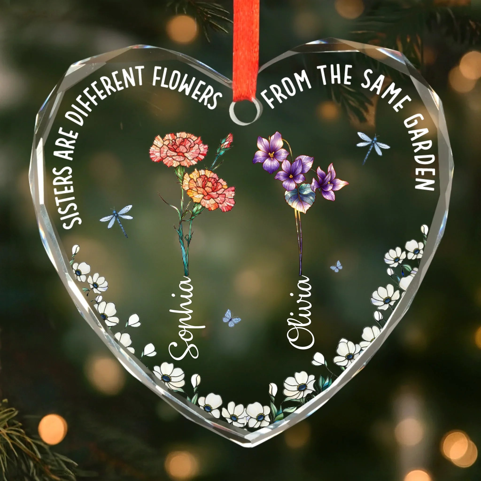 Custom Heart Glass Ornament - Personalized Christmas Best Friend Birthday Gifts For Women, Besties, Sisters, BFF - No Miles Can Keep Us Apart
