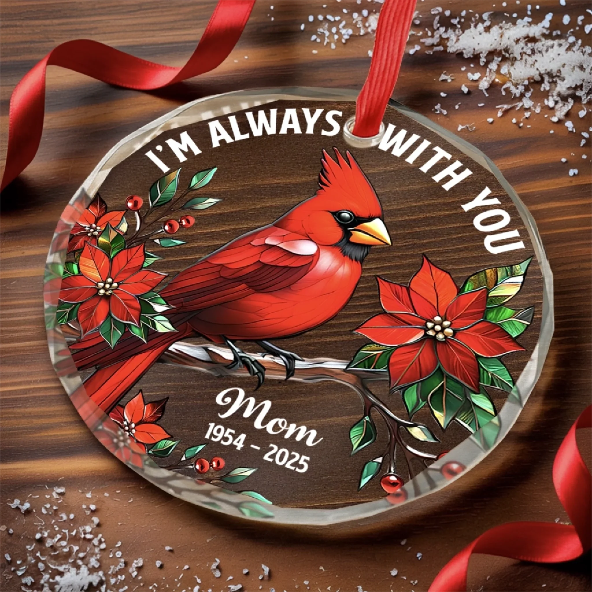 Custom Circle Glass Ornament - Personalized Christmas Memorial Sympathy Gifts For Loss Of Mom, Dad - In Spirit, Always Near