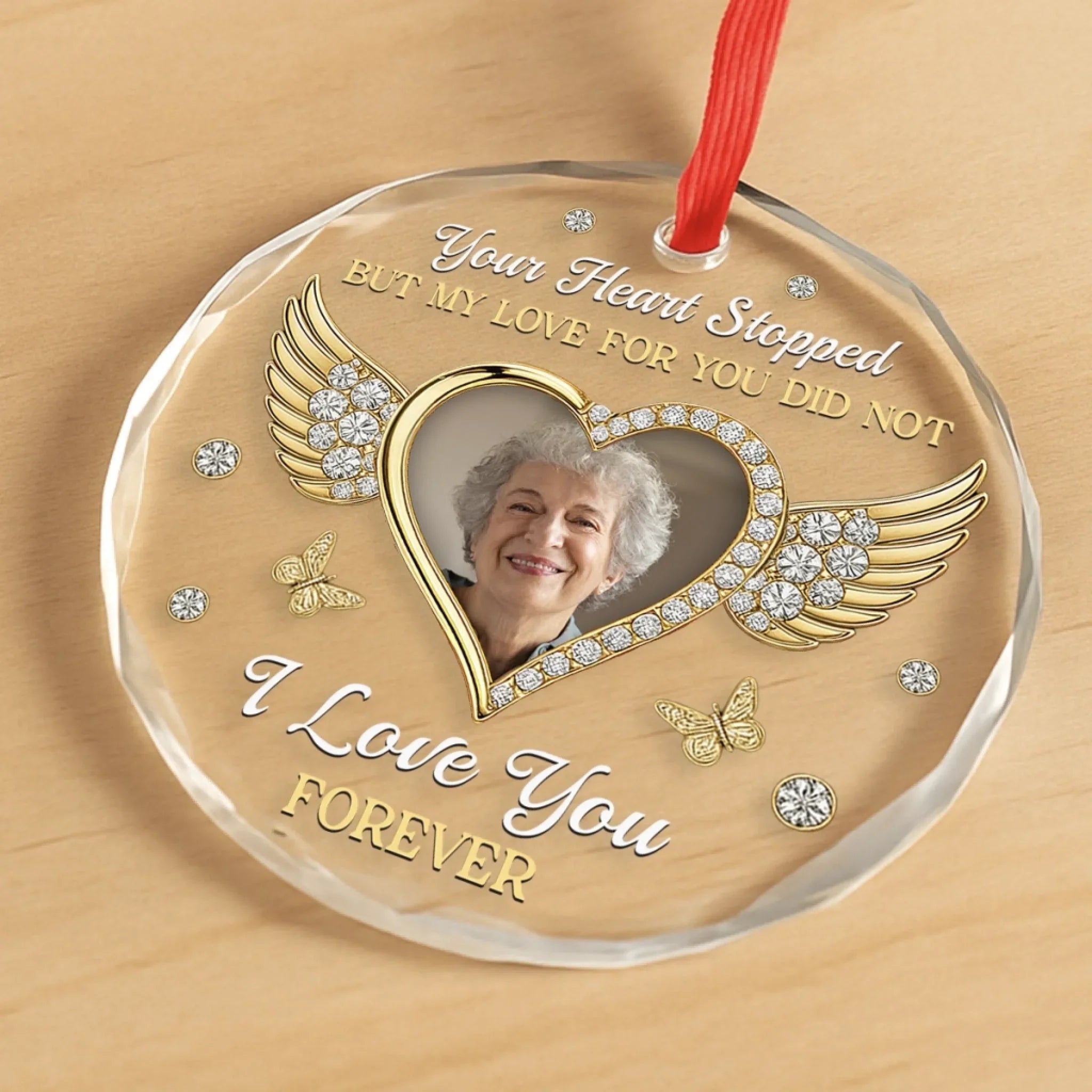 Custom Photo Circle Glass Ornament - Personalized Christmas Memorial Sympathy Gifts For Loss Of Mom, Dad - My Love For You Lives On