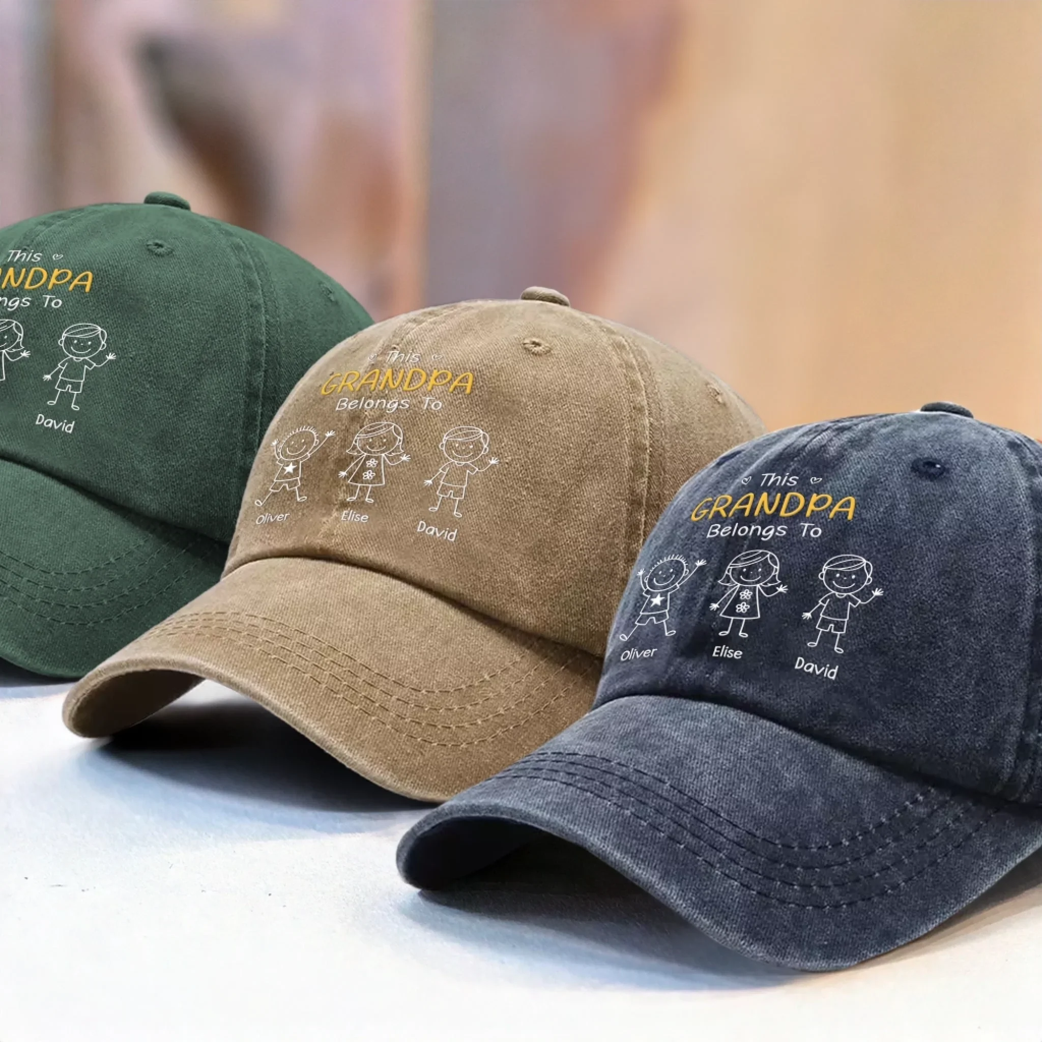 Custom Vintage Washed Denim Baseball Cap - Personalized Birthday Gifts For Dad, Grandpa - My Crew Makes Me Smile