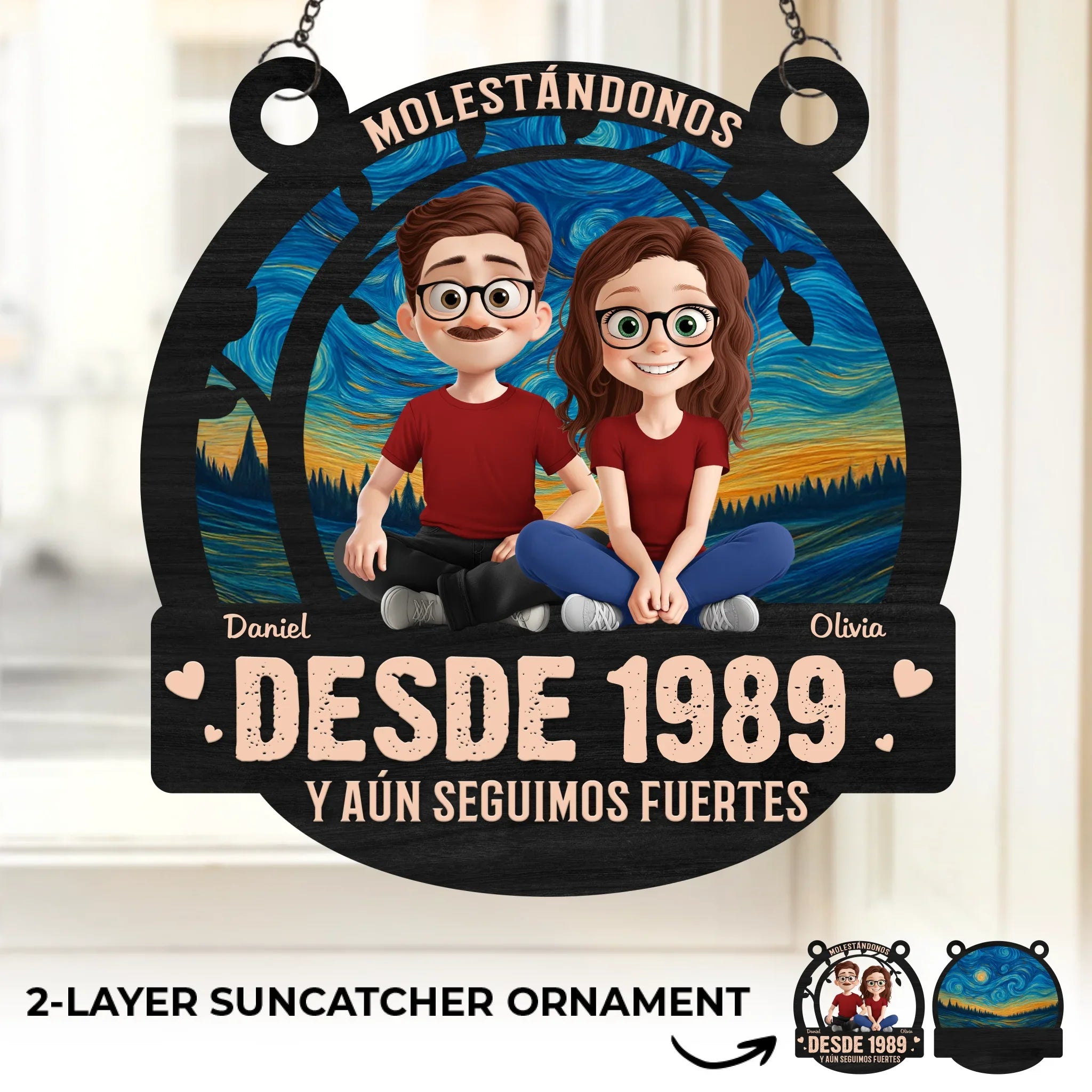 Adorno Colgante de Ventana Personalizado - Regalos Personalizados de Aniversario y Boda para Esposo y Esposa, l y Ella - Molestndonos Desde