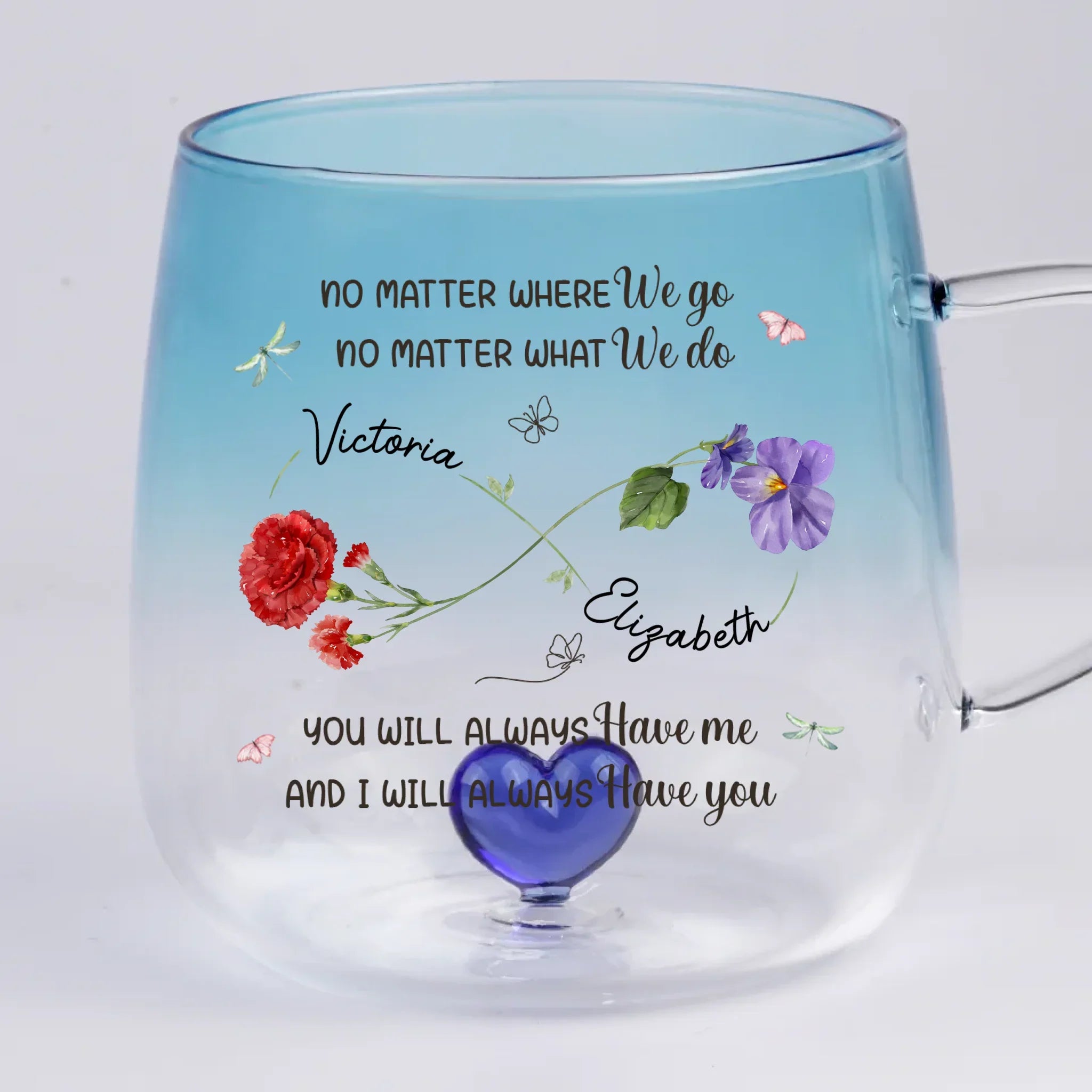 Custom Gradient Glass Mug - Personalized Best Friend Birthday Gifts For Women, Besties, Sisters, BFF - Always Together, No Matter What