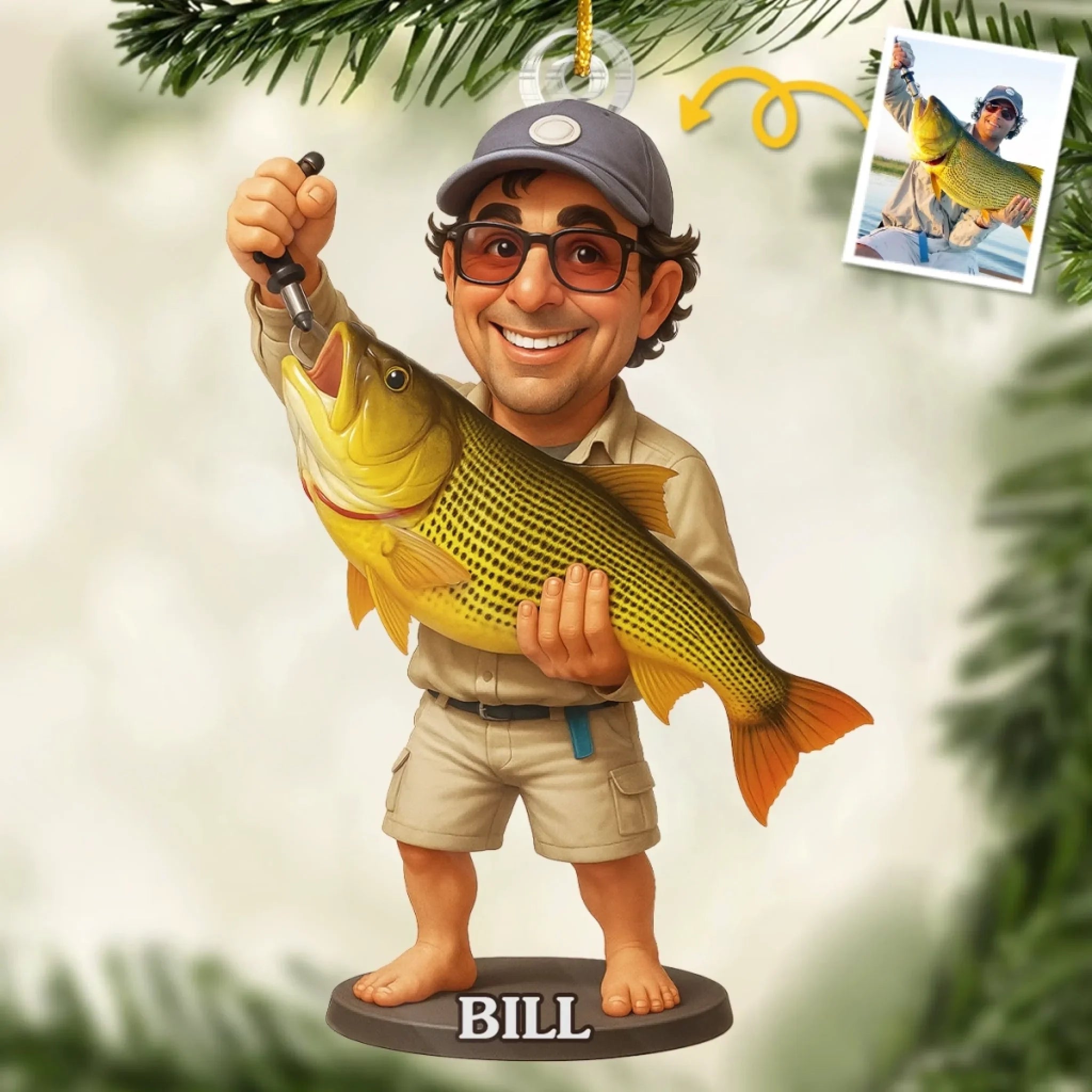 Custom Photo Acrylic Ornament - Personalized Christmas Birthday Fishing Gifts For Fisherman - Making Memories, One Catch At A Time