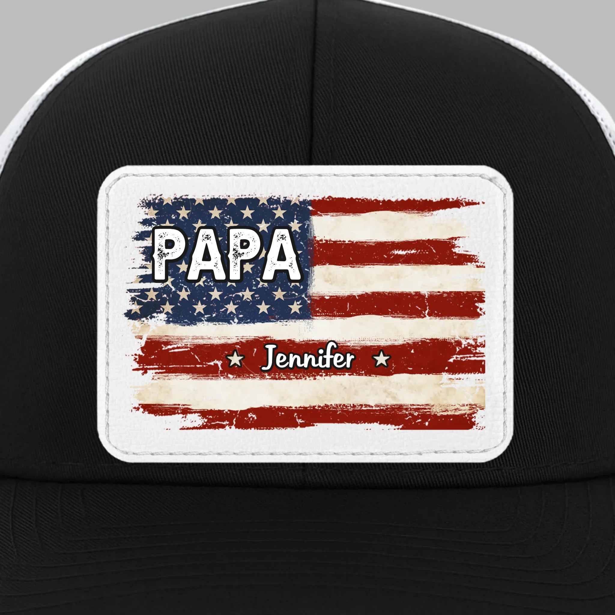 Family First Always - Family Personalized Custom Leather Patch Mesh Cap - Father's Day, Gift For Dad, Grandpa