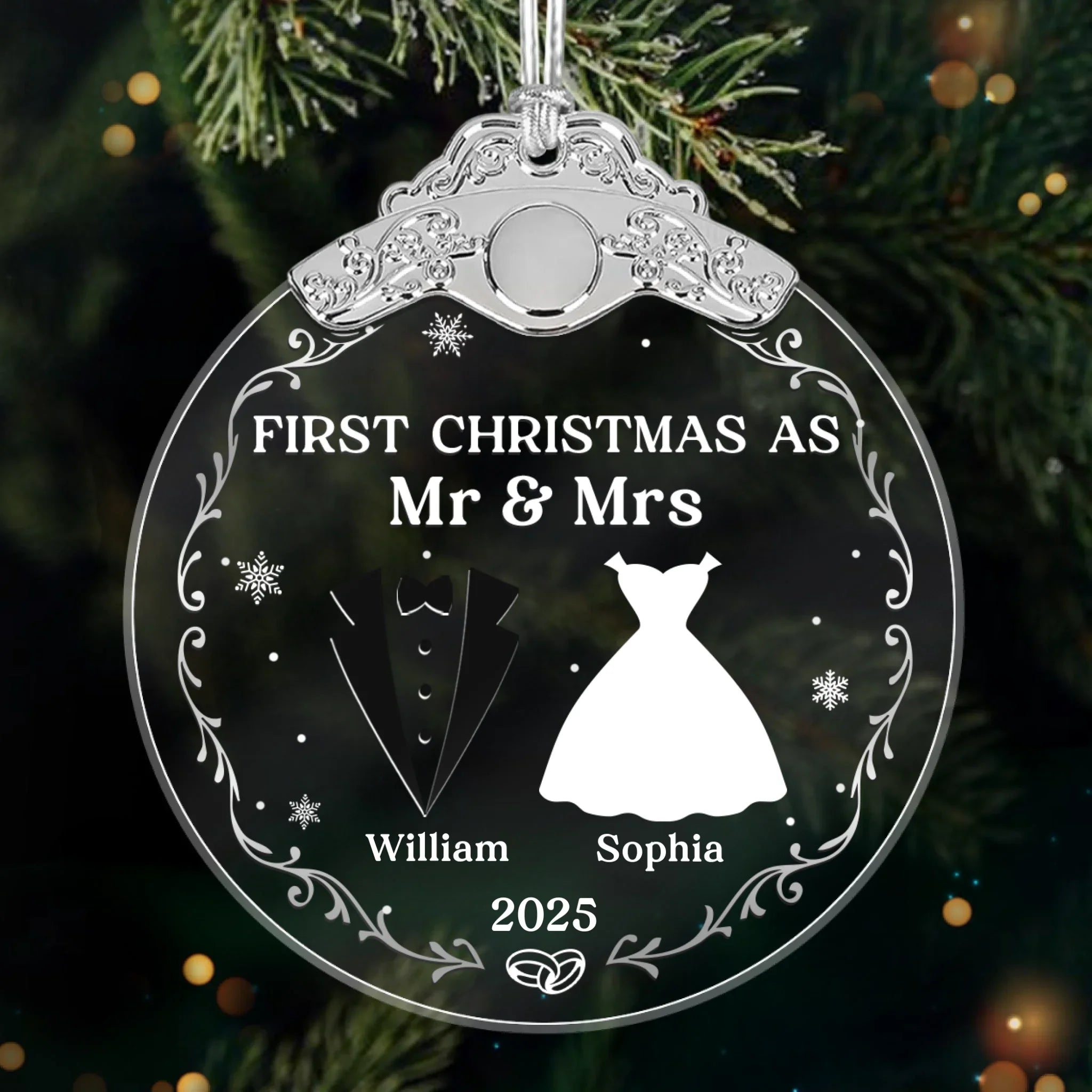 Custom Glass Ornament - Personalized Anniversary Christmas Wedding Gifts For Husband And Wife, Him And Her - Married And Merry Together