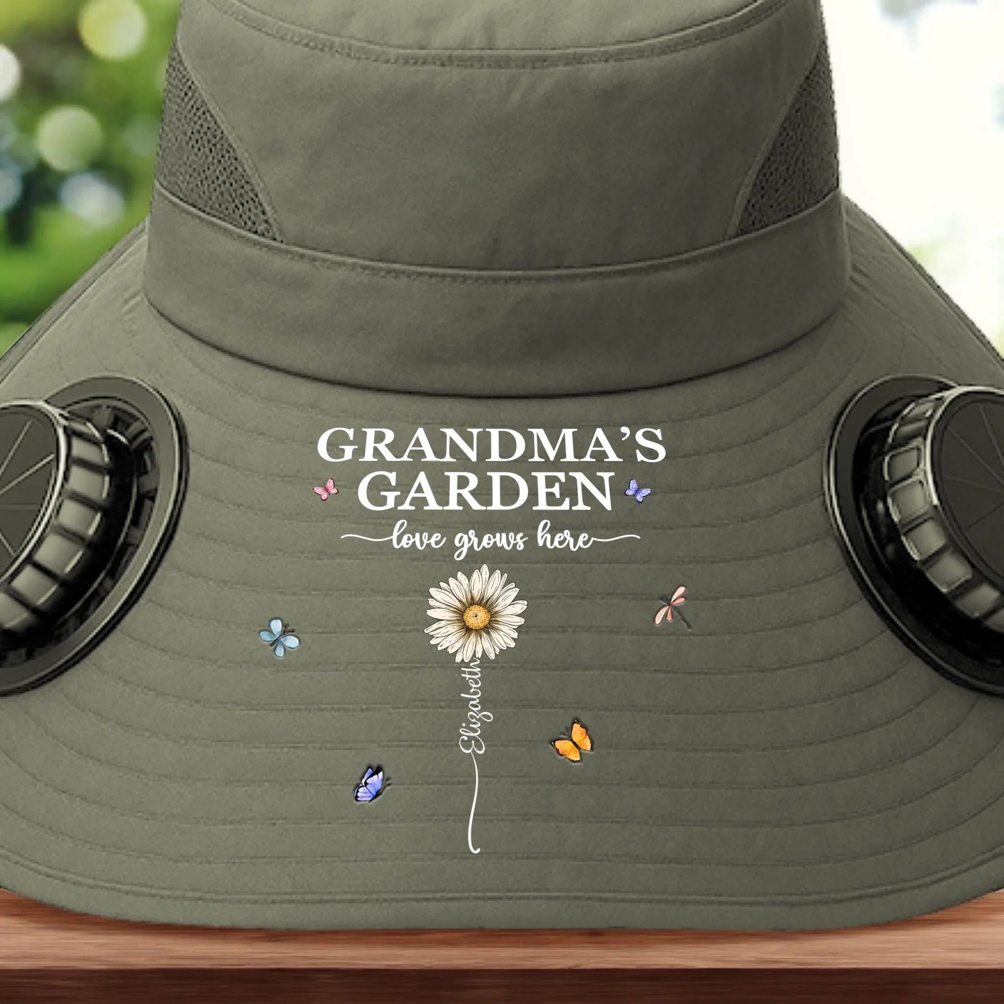 Custom Hat With Fans Solar Power - Personalized Garden Gifts For Gardeners, Mom, Grandma - Garden Of Love And Legacy