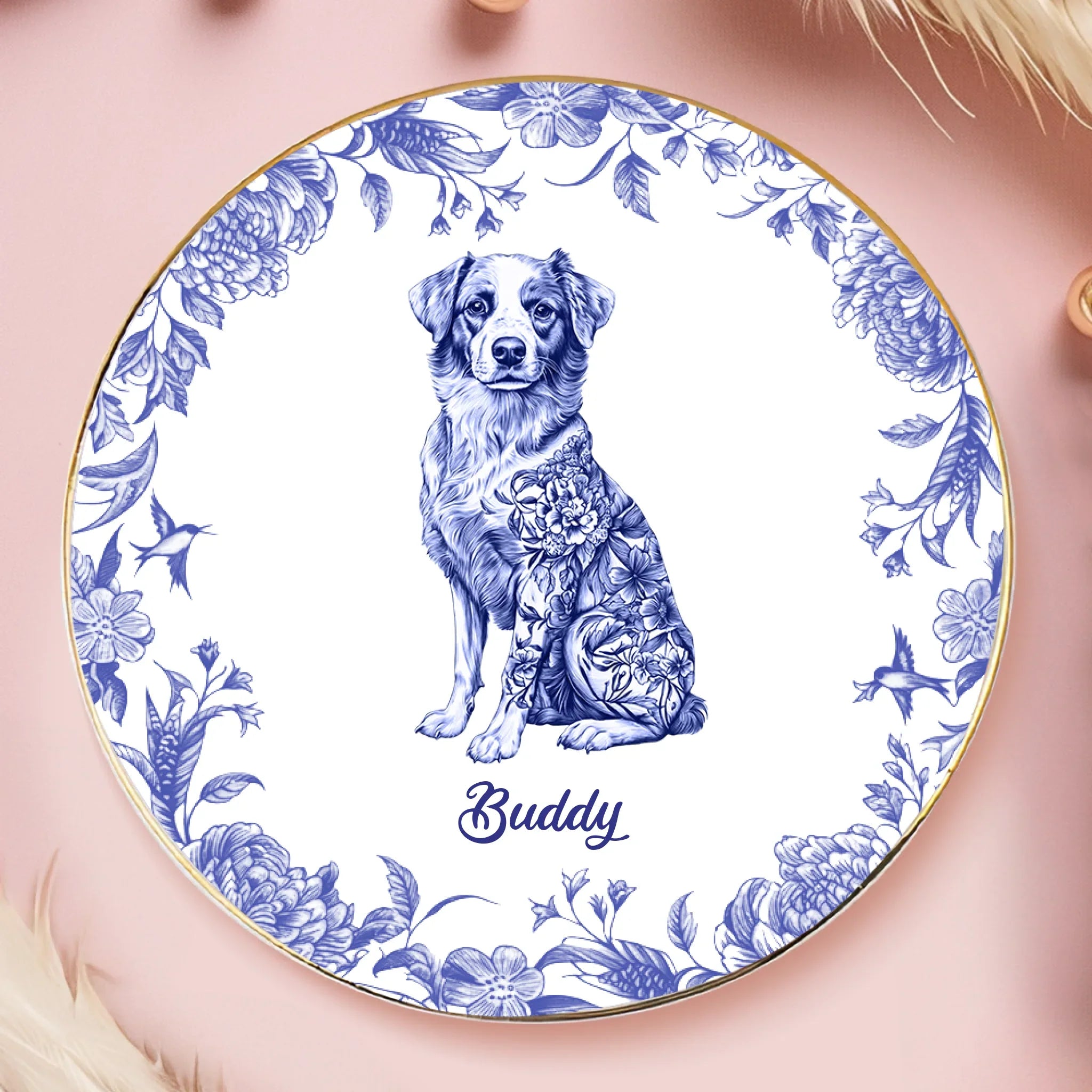 Custom Full-Print Round Jewelry Dish - Personalized  Father's Day Birthday Gifts For Dog Cat Lovers, Dog Dad And Mom, Cat Owners - Floral Soul, Furry Heart
