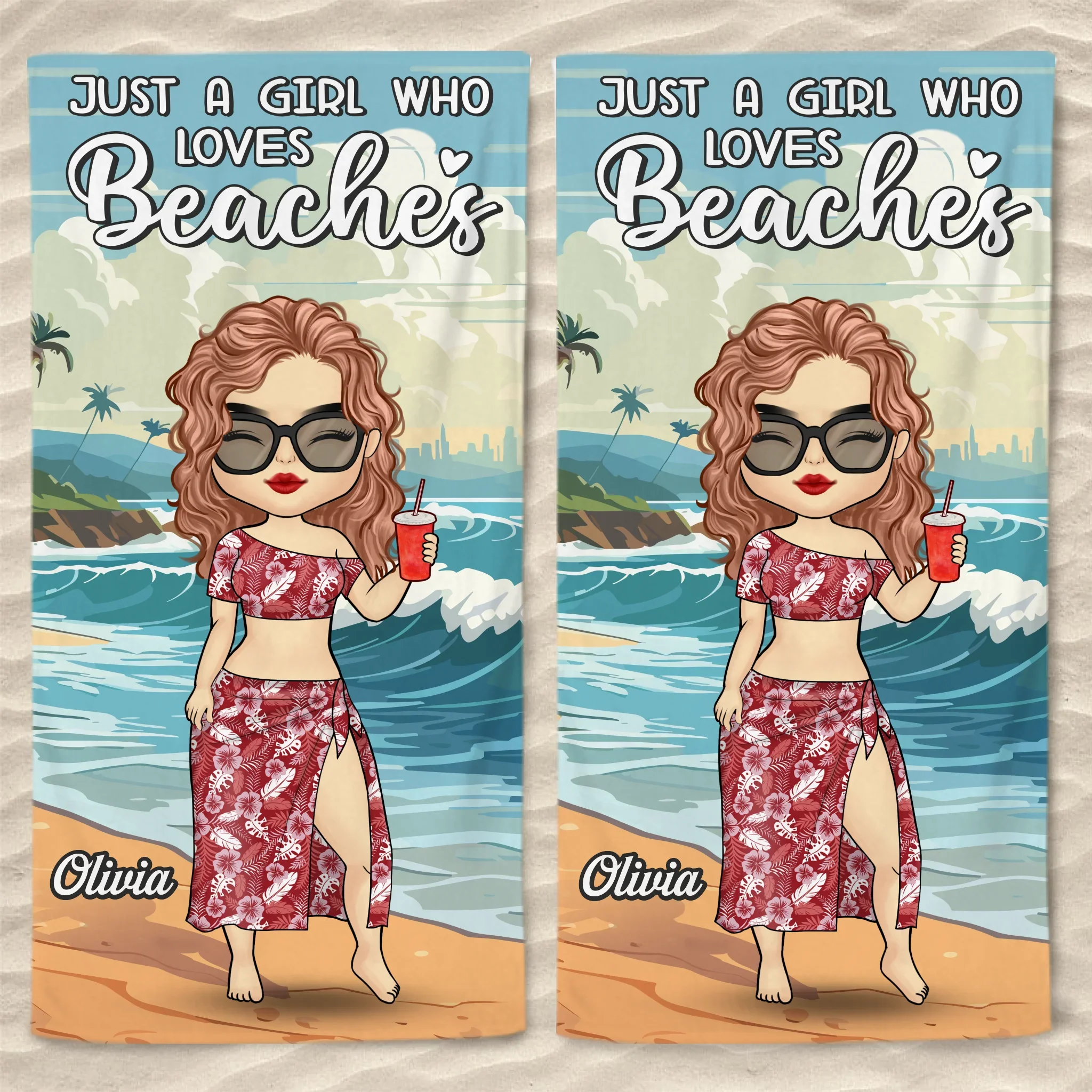 Just A Girl Living Her Beach Dream - Bestie Personalized Custom Beach Towel - Summer Vacation Gift, Birthday Pool Party Gift For Best Friends, BFF, Sisters
