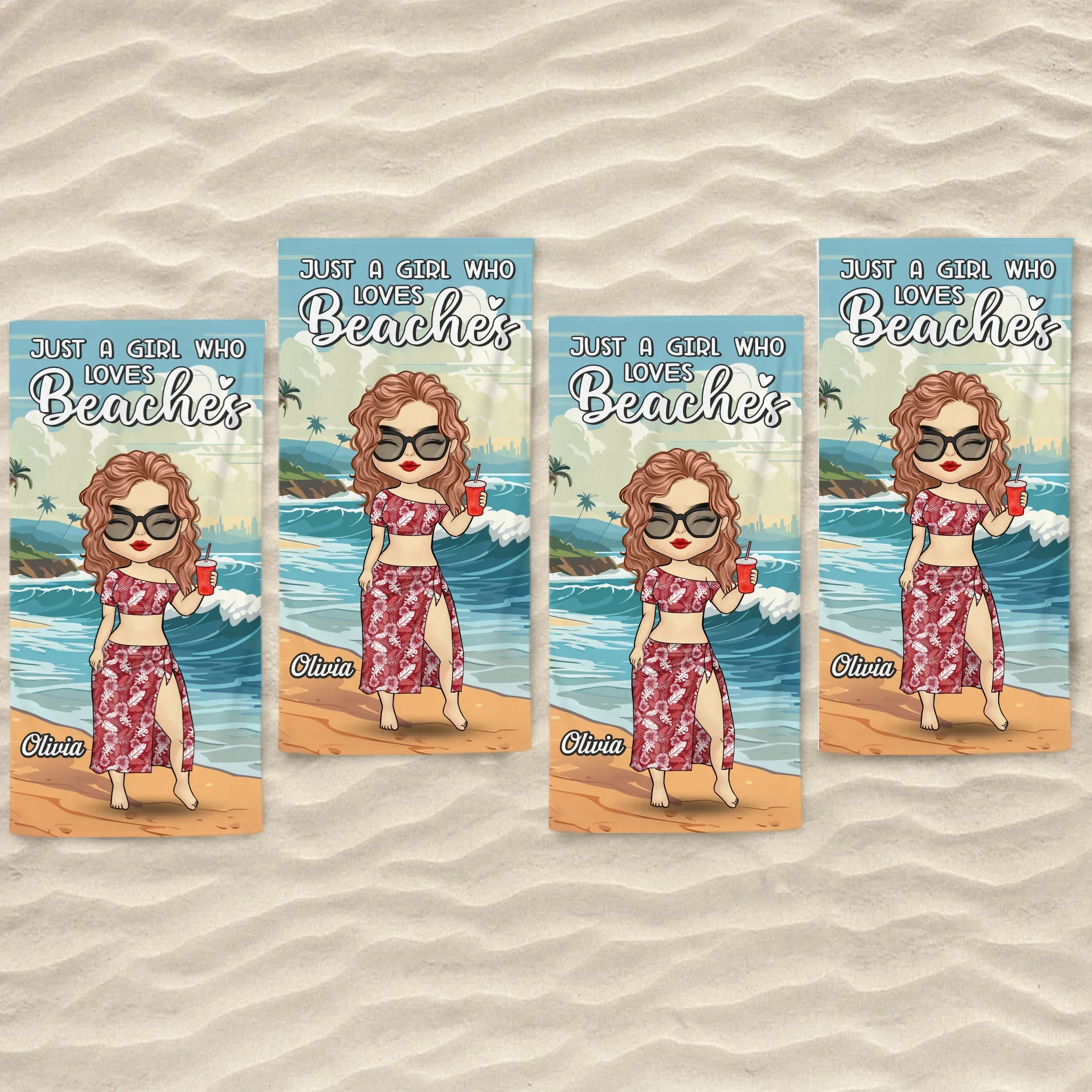 Just A Girl Living Her Beach Dream - Bestie Personalized Custom Beach Towel - Summer Vacation Gift, Birthday Pool Party Gift For Best Friends, BFF, Sisters