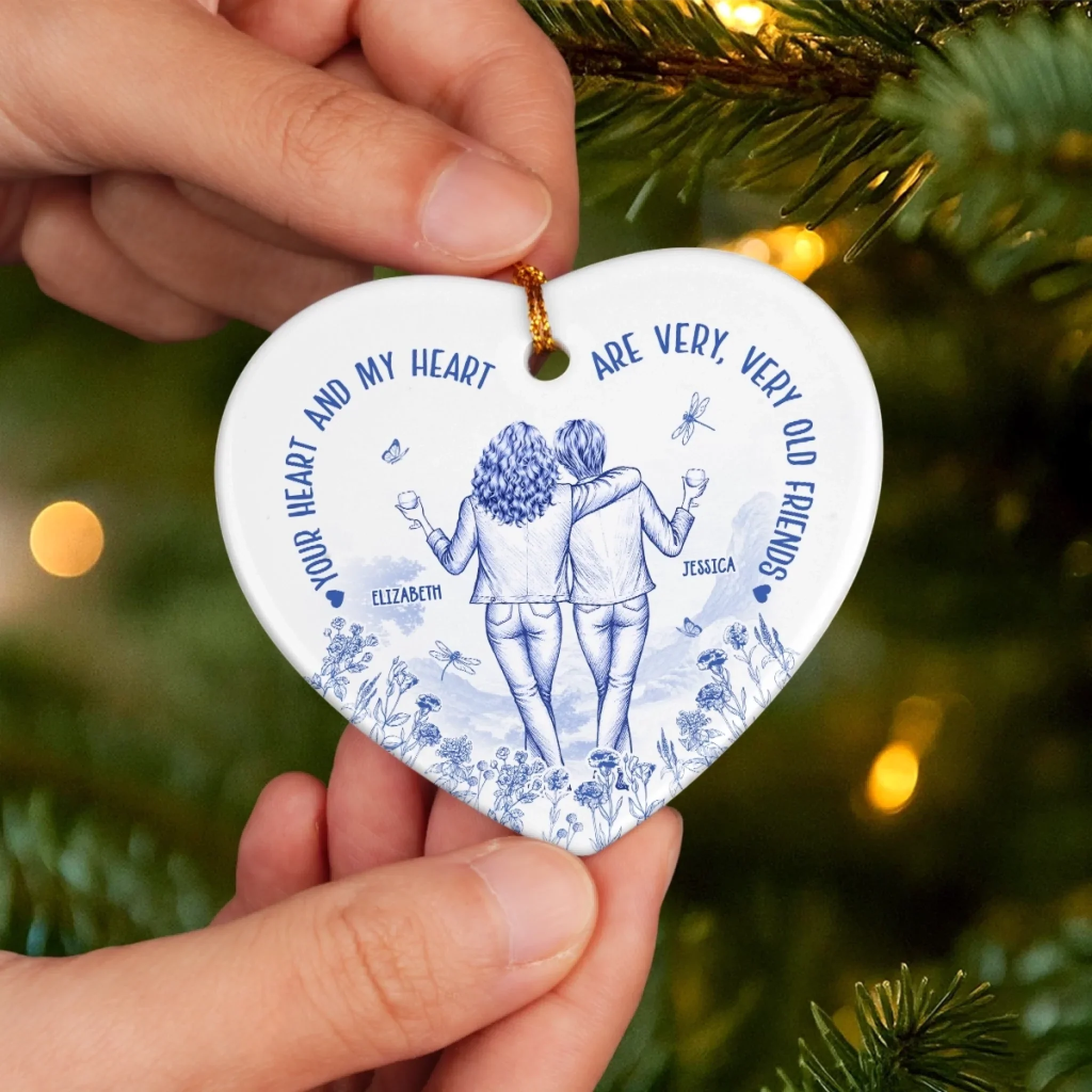 Custom Ceramic Ornament - Personalized Best Friend Christmas Birthday Gifts For Women, Besties, Sisters, BFF - Together We Shine The Most