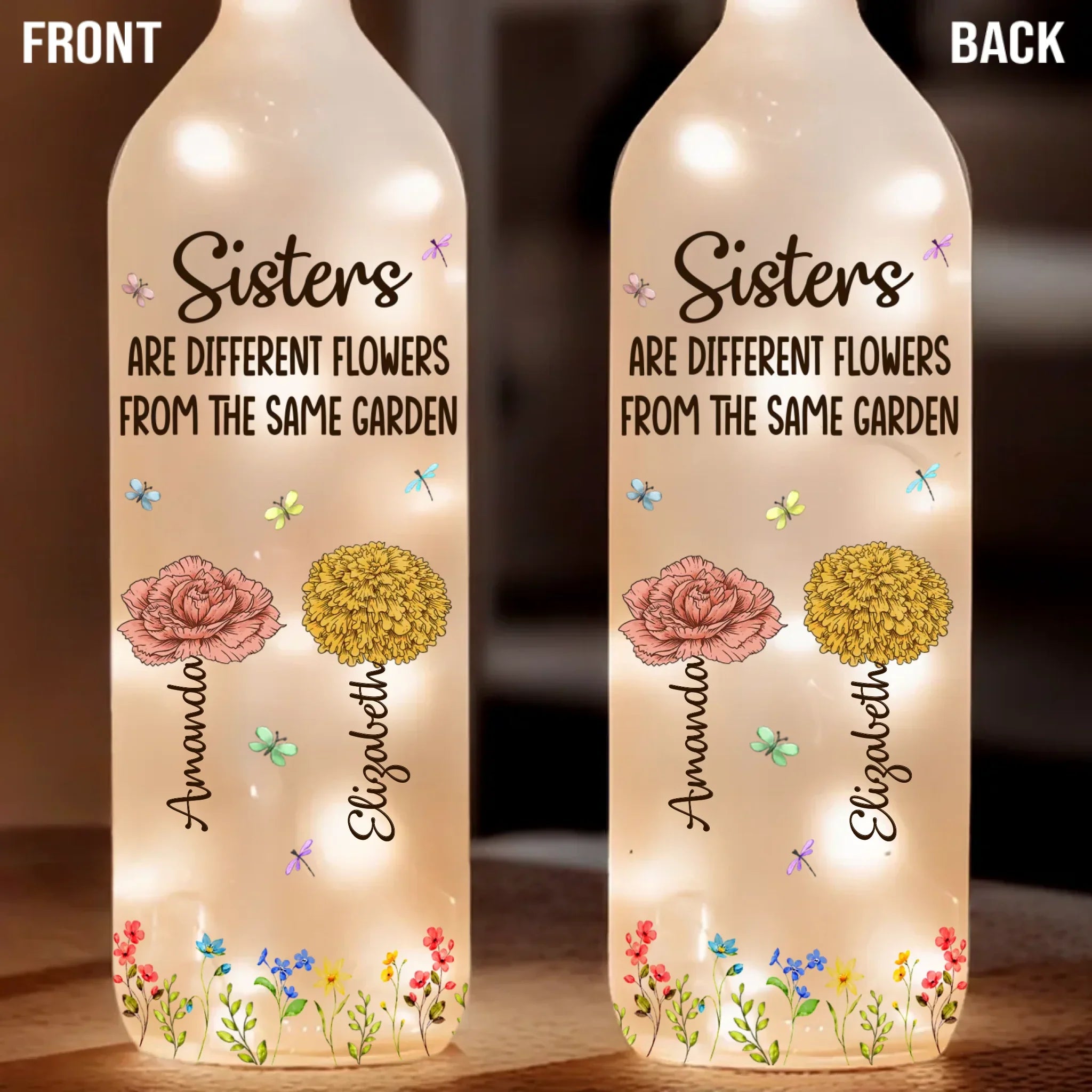 Custom Bottle Lamp - Personalized Best Friend Birthday Gifts For Women - One Garden, Many Colorful Blooms