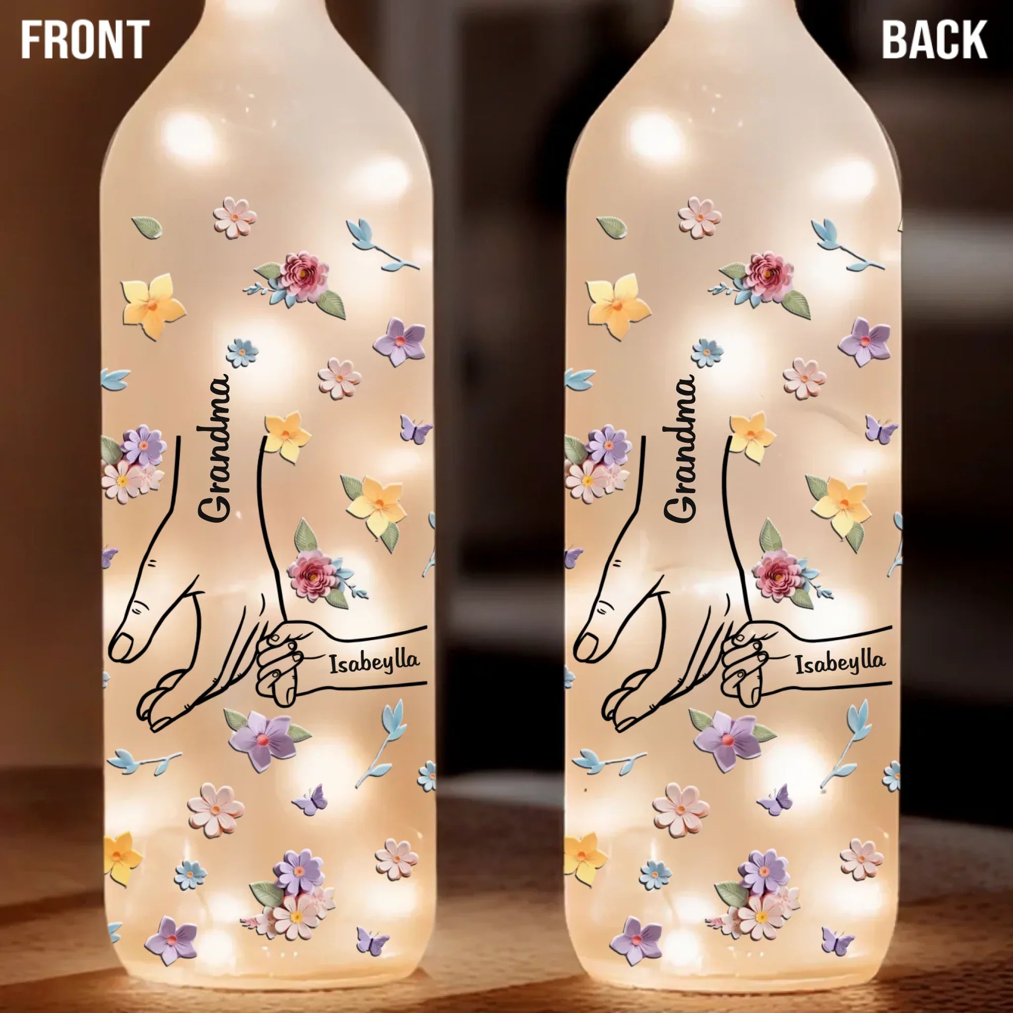 A Mother’s Hands Cradle The World While Filling It With Love - Family Personalized Custom Bottle Lamp - Gift For Mom, Grandma