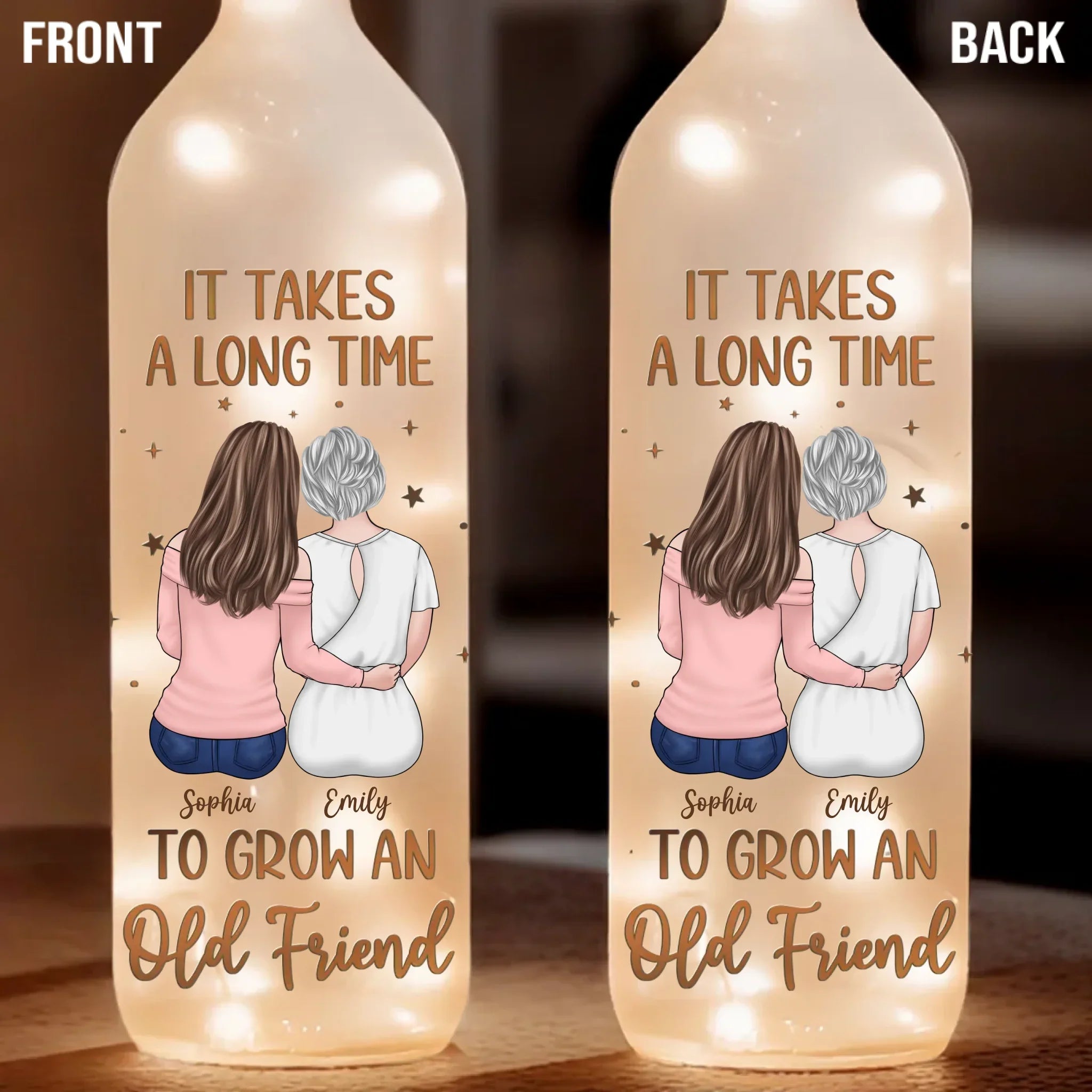 Side By Side, Through Thick And Thin - Bestie Personalized Custom Bottle Lamp - Gift For Best Friends, BFF, Sisters