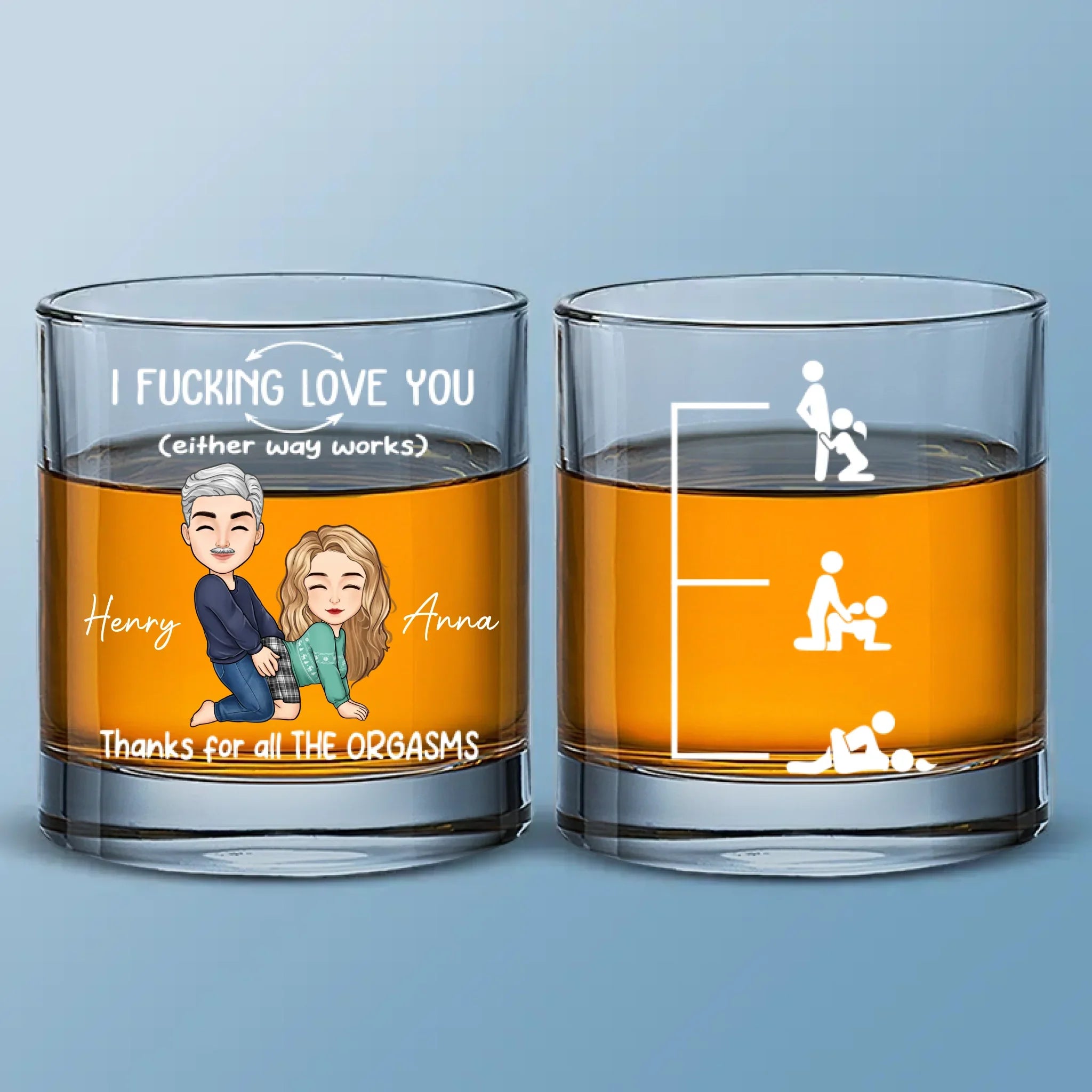 Custom Whiskey Glass - Personalized Anniversary Christmas Wedding Gifts For Husband And Wife, Him And Her - For Lovers Who Laugh, Flirt And Pour Again