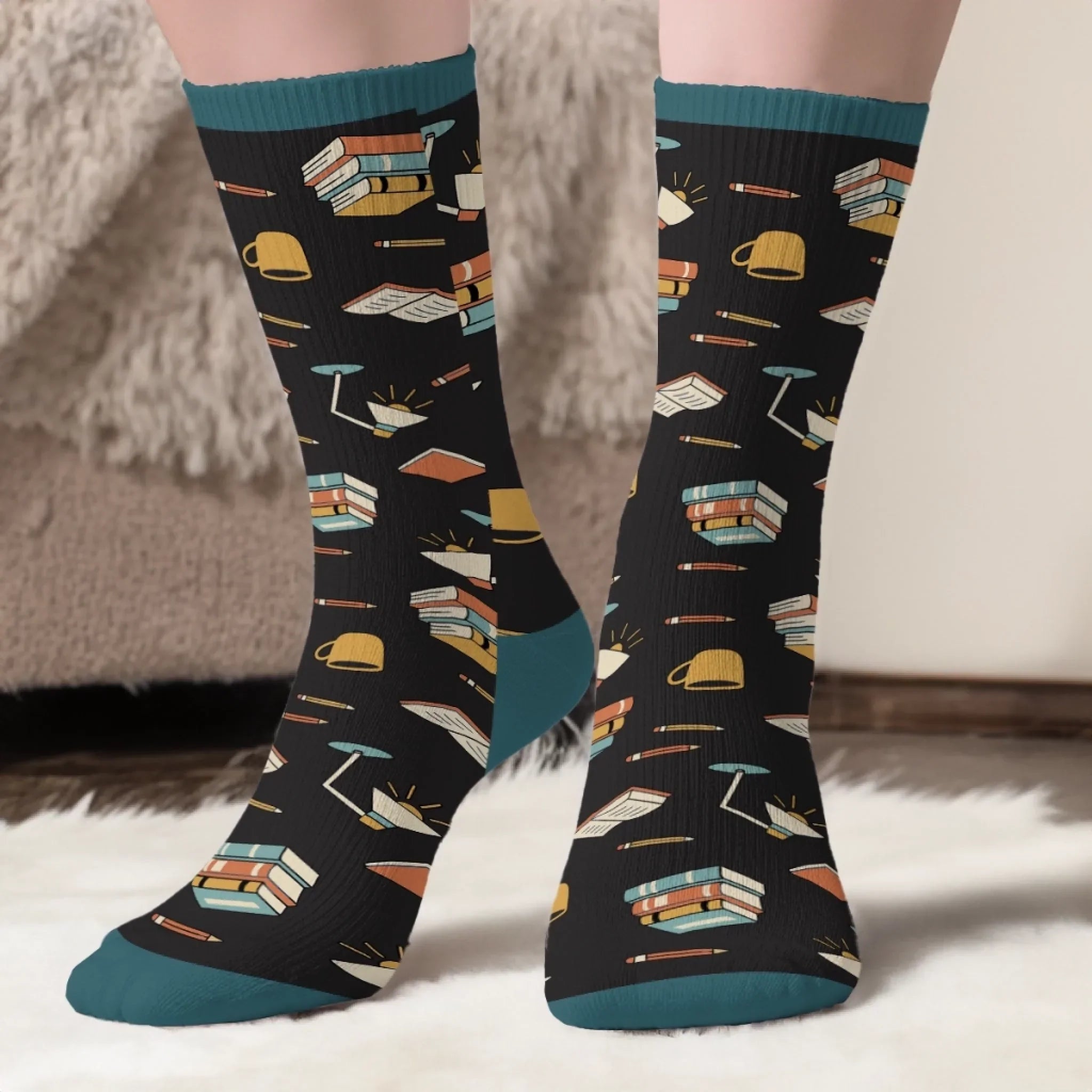Custom Crew Socks - Personalized Bookish Gifts For Book Lovers, Bookworms, Readers - Tea, Books, Repeat