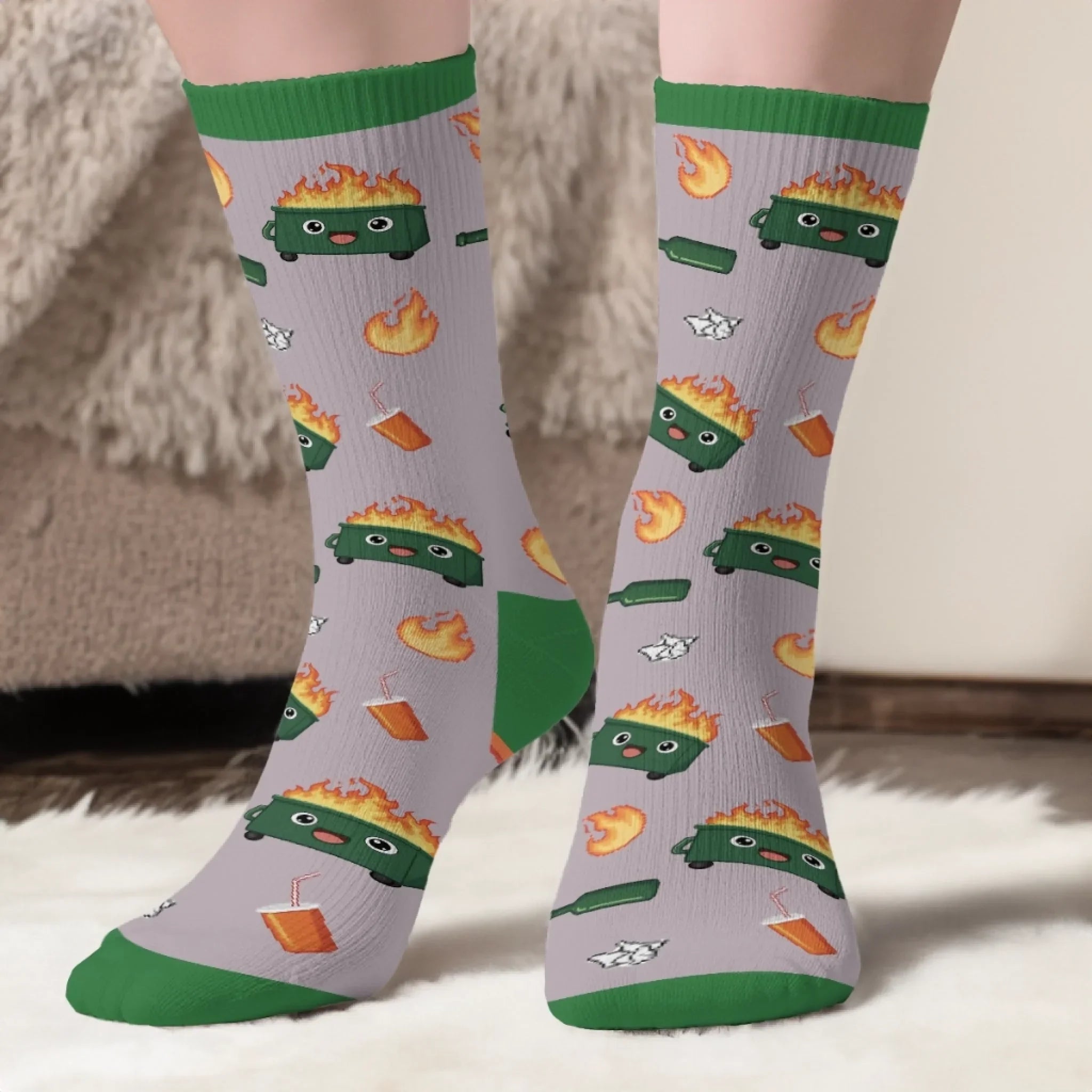 Custom Dumpster Fire Crew Socks - Personalized Funny Gifts For Coworker, Work Bestie - Thriving In Our Daily Chaos