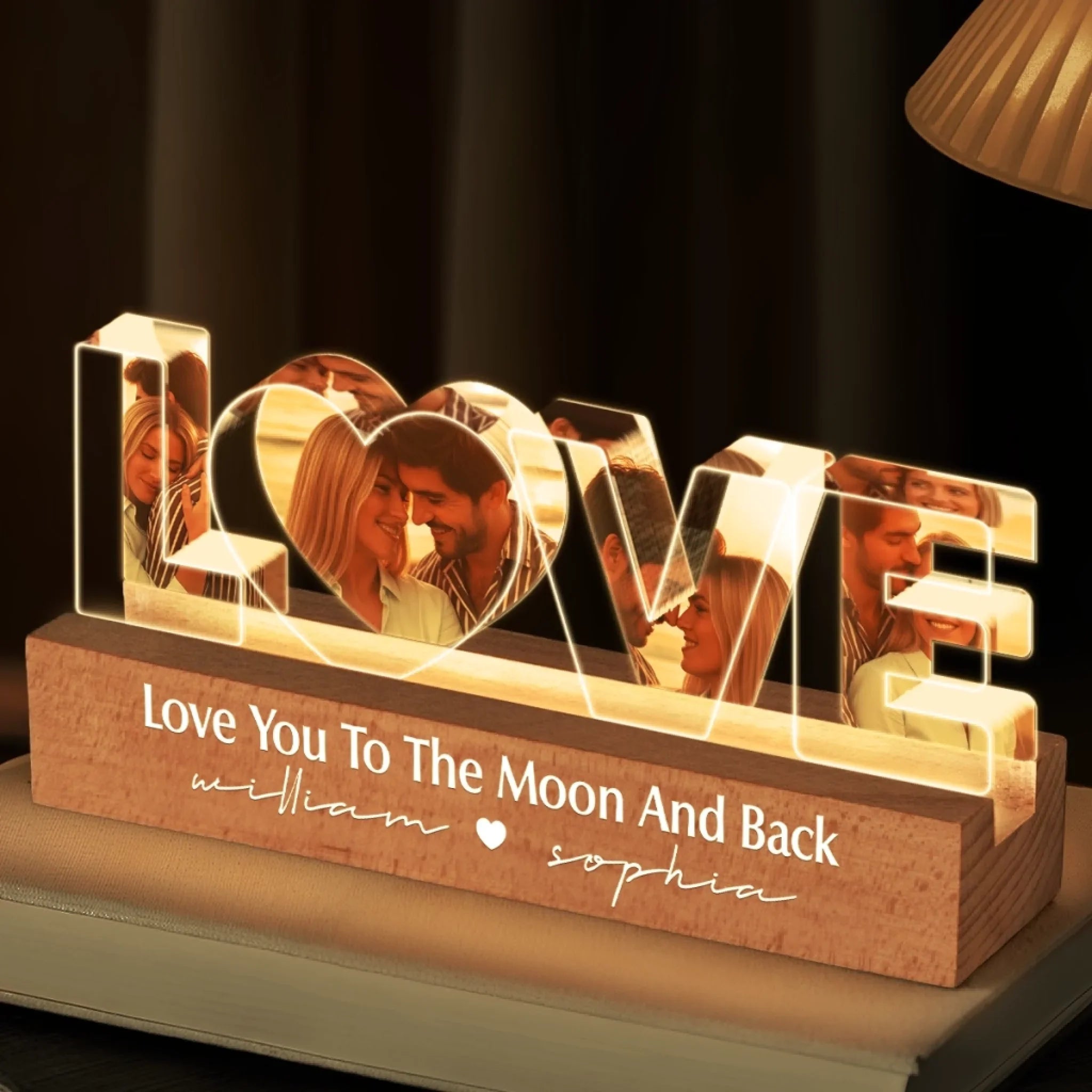 Custom Photo Acrylic LED Night Light - Personalized Anniversary Christmas Wedding Gifts For Husband And Wife, Him And Her - Love You To The Moon And Back
