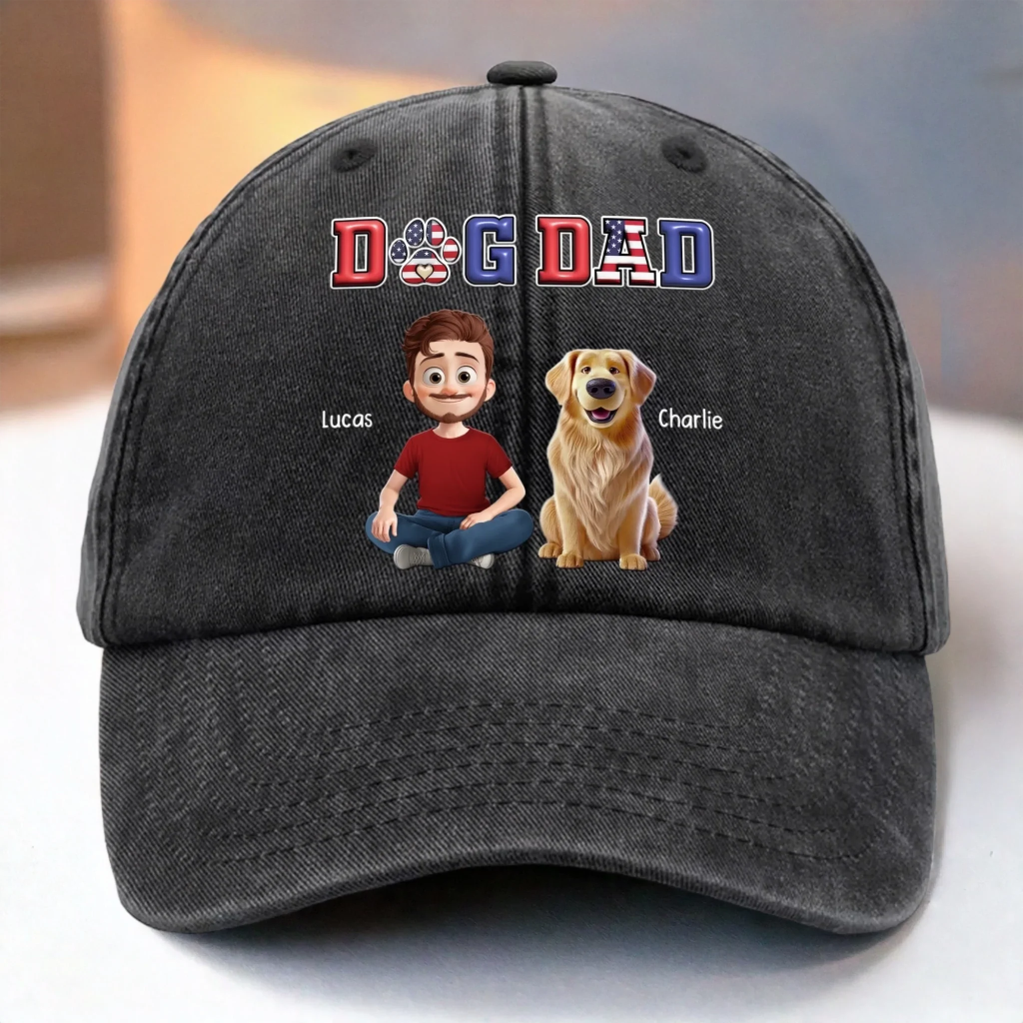 Custom Vintage Washed Denim Baseball Cap - Personalized Christmas Birthday Gifts For Dog Cat Lovers, Dog Dad And Mom, Cat Owners - Proud Dog Dad Era