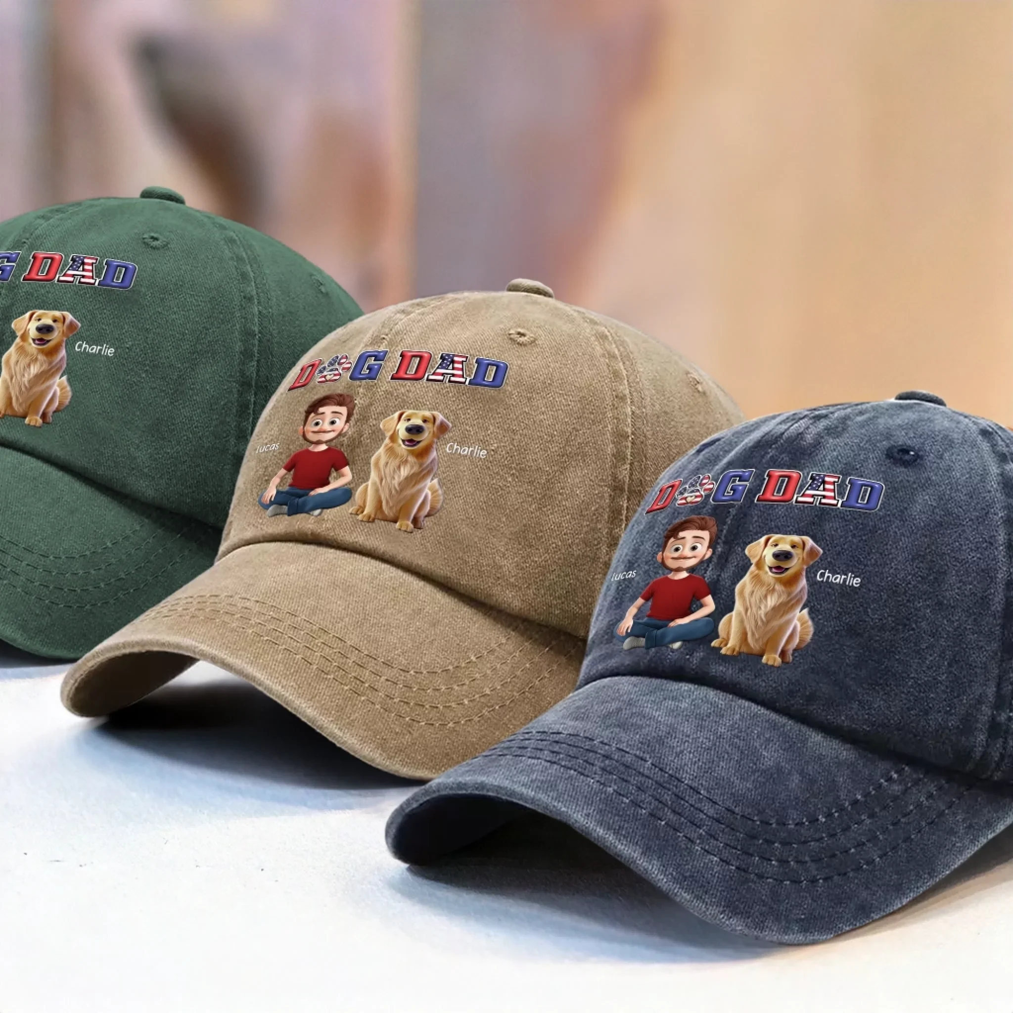 Custom Vintage Washed Denim Baseball Cap - Personalized Christmas Birthday Gifts For Dog Cat Lovers, Dog Dad And Mom, Cat Owners - Proud Dog Dad Era