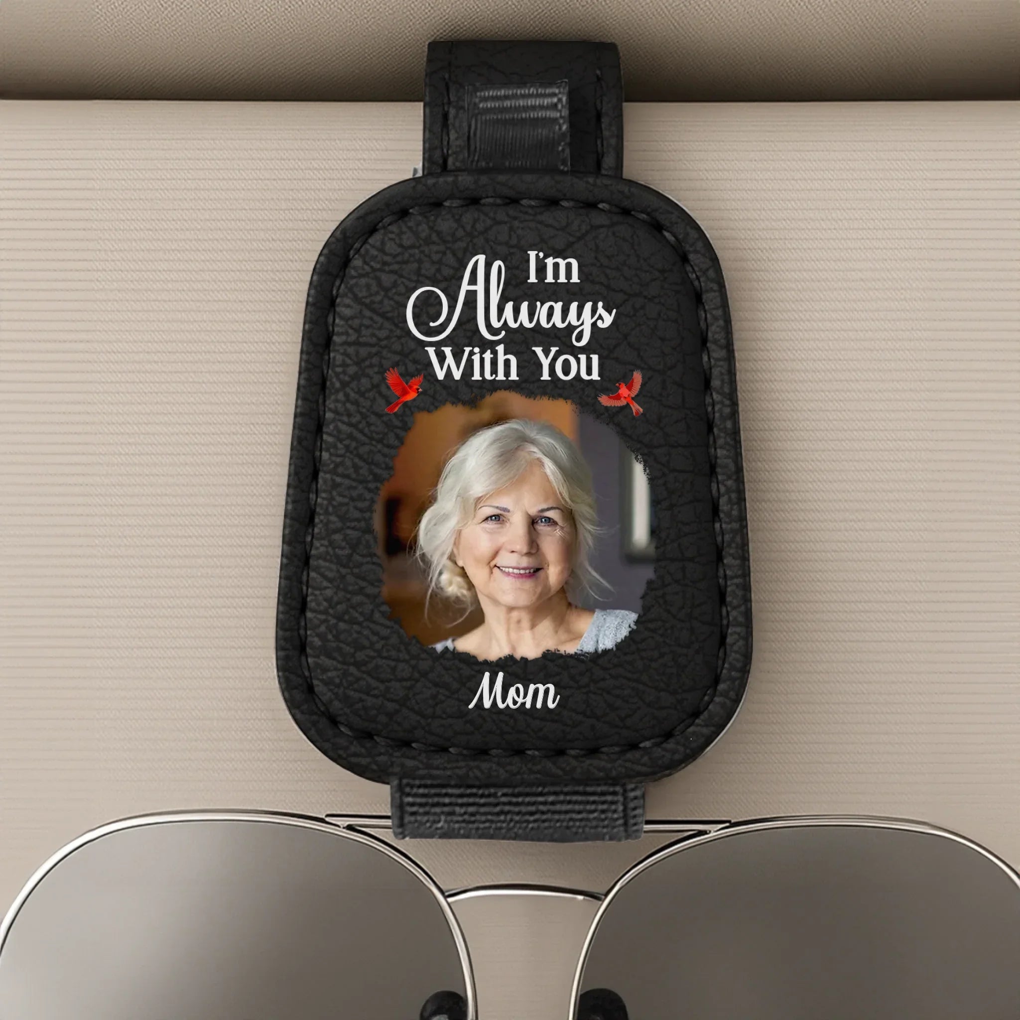 Custom Photo Leather Car Visor - Personalized Memorial Sympathy Gifts For Loss Of Mom, Dad - Always With You