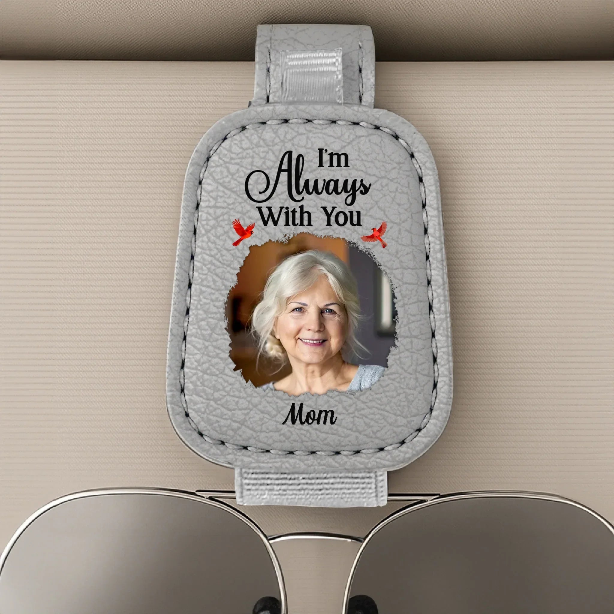 Custom Photo Leather Car Visor - Personalized Memorial Sympathy Gifts For Loss Of Mom, Dad - Always With You