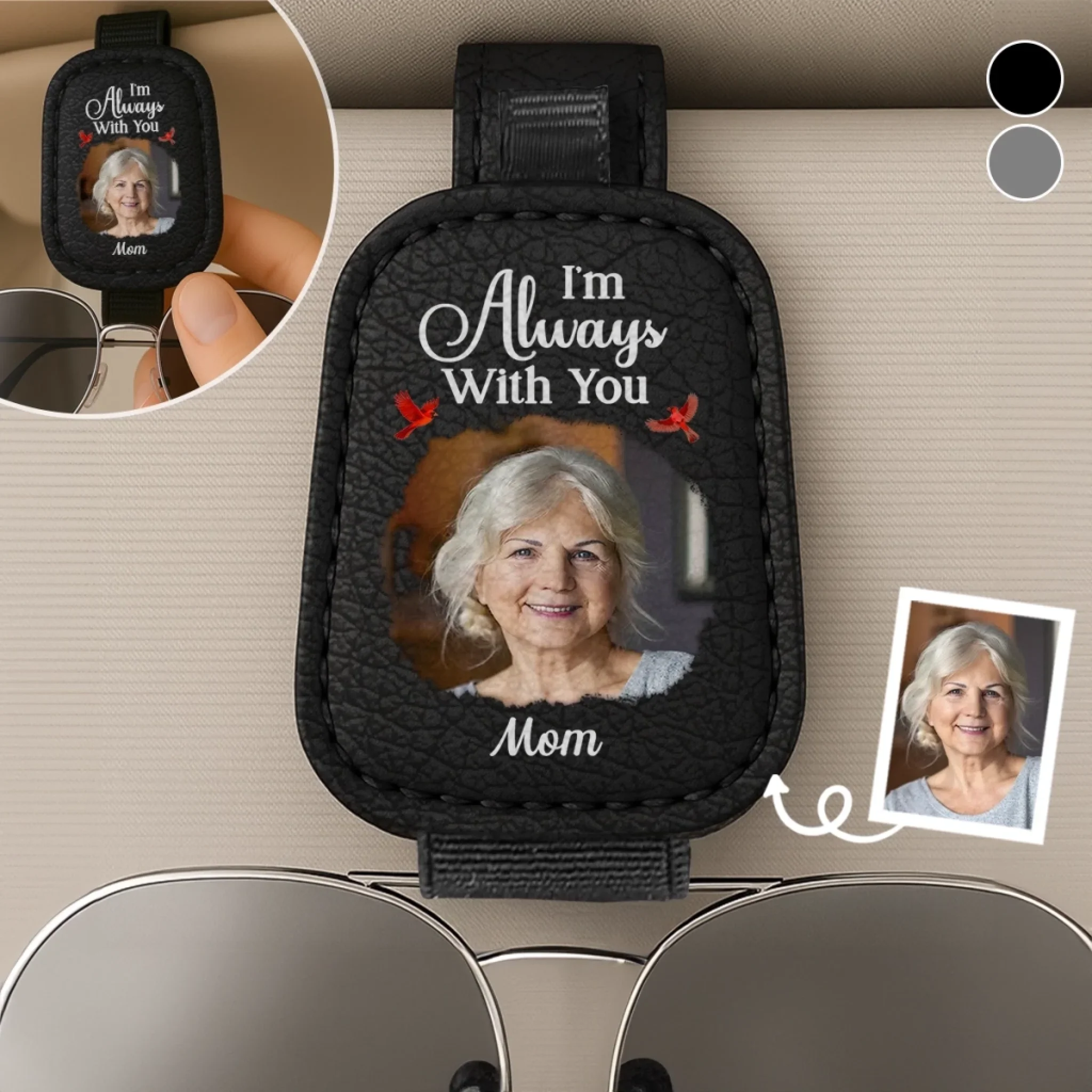 Custom Photo Leather Car Visor - Personalized Memorial Sympathy Gifts For Loss Of Mom, Dad - Always With You
