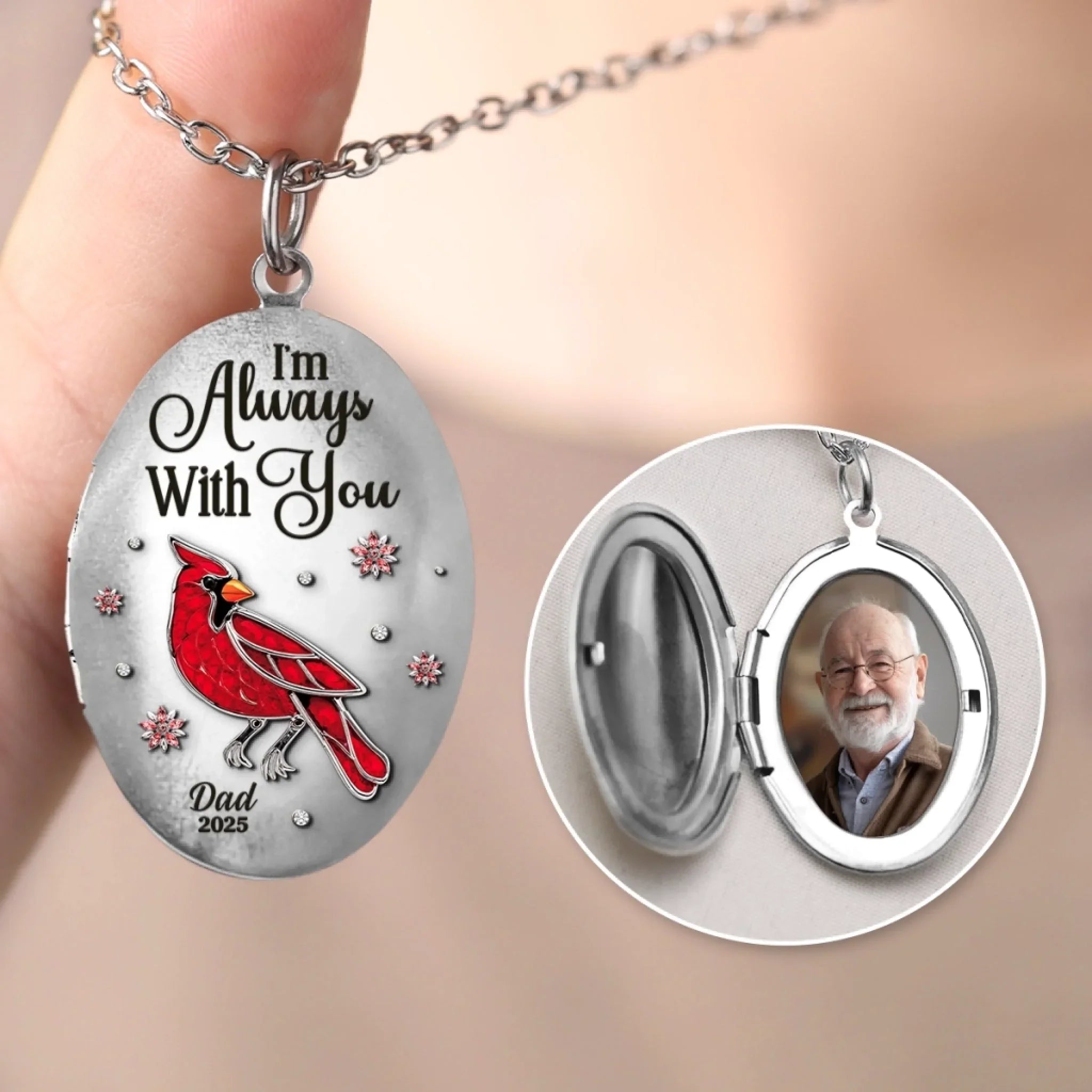 Custom Photo Locket Necklace - Personalized Memorial Sympathy Gifts For Loss Of Mom, Dad - Always Loved Always Missed