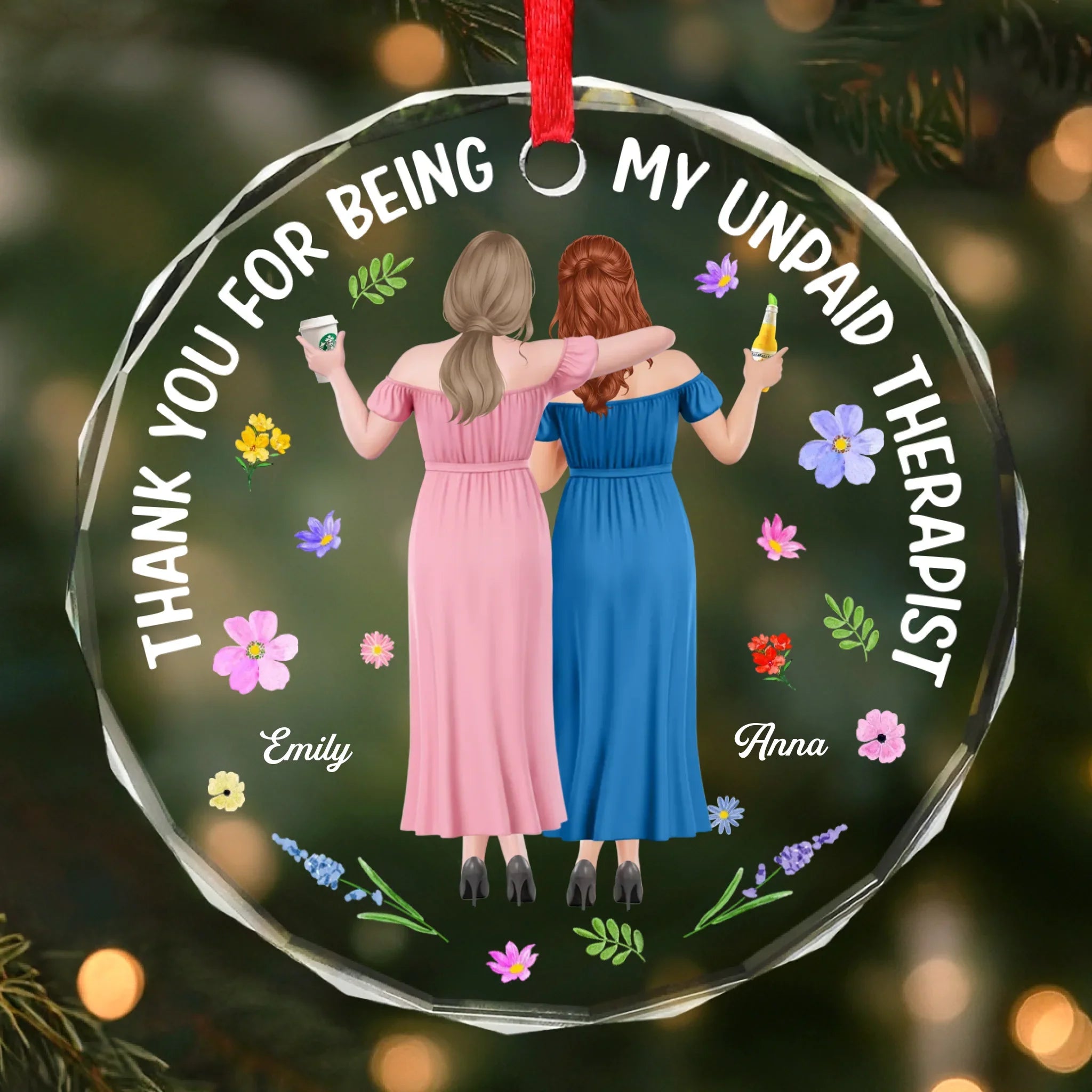 Custom Circle Glass Ornament - Personalized Best Friend Christmas Birthday Gifts For Women, Besties, Sisters, BFF - Your Light Finds Mine