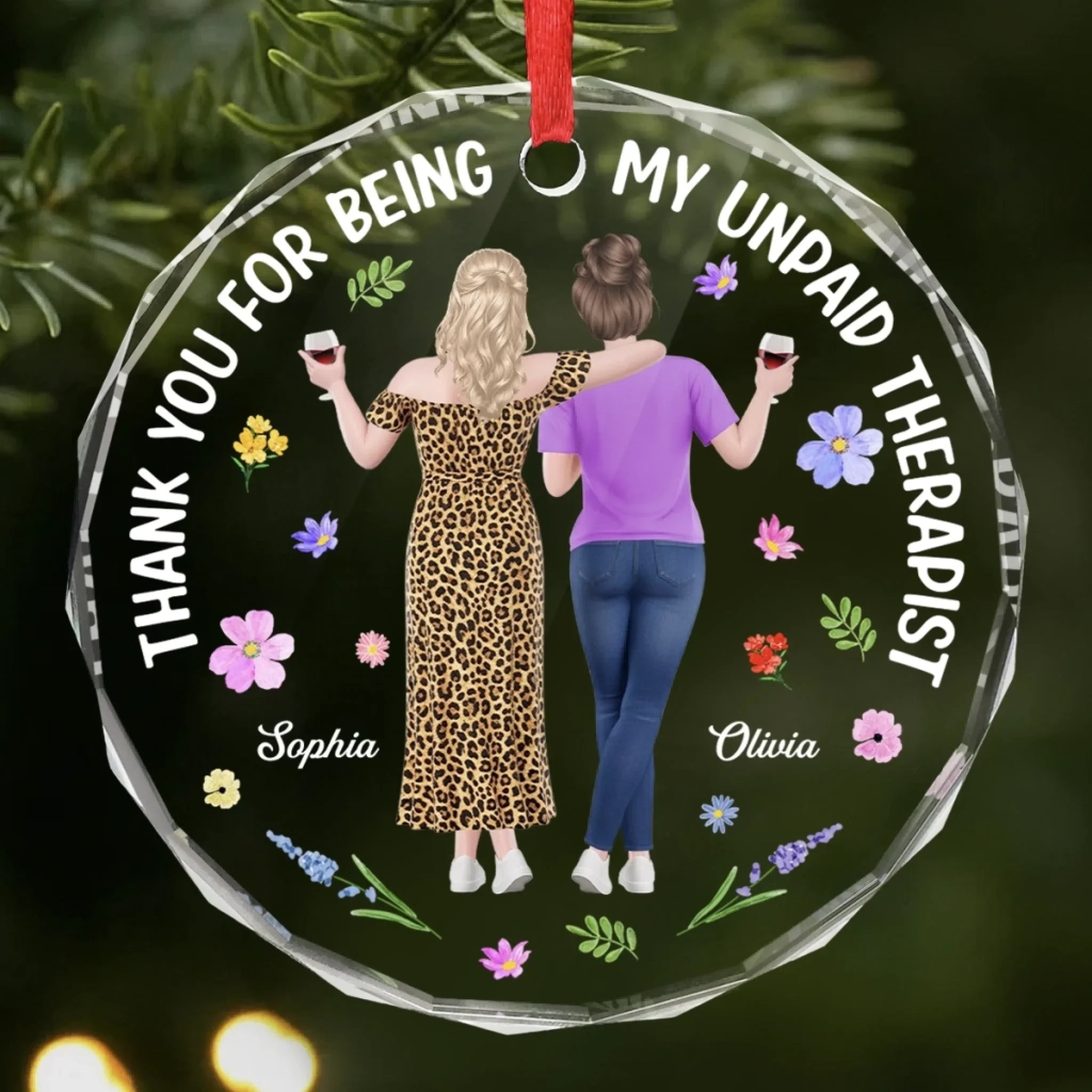Custom Circle Glass Ornament - Personalized Best Friend Christmas Birthday Gifts For Women, Besties, Sisters, BFF - Your Light Finds Mine
