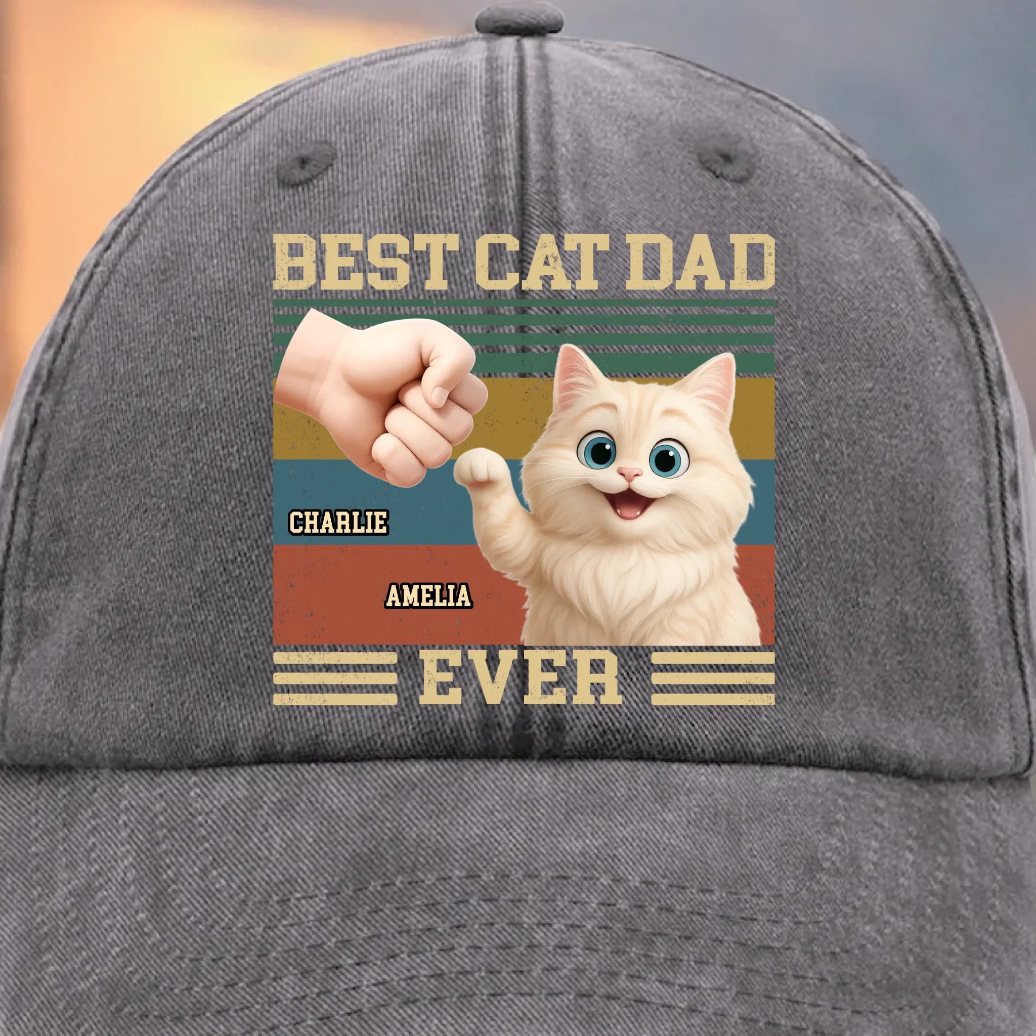 Custom Vintage Washed Denim Baseball Cap - Personalized Birthday Gifts For Cat Lovers, Cat Mom And Dad - Cat Dad On Duty