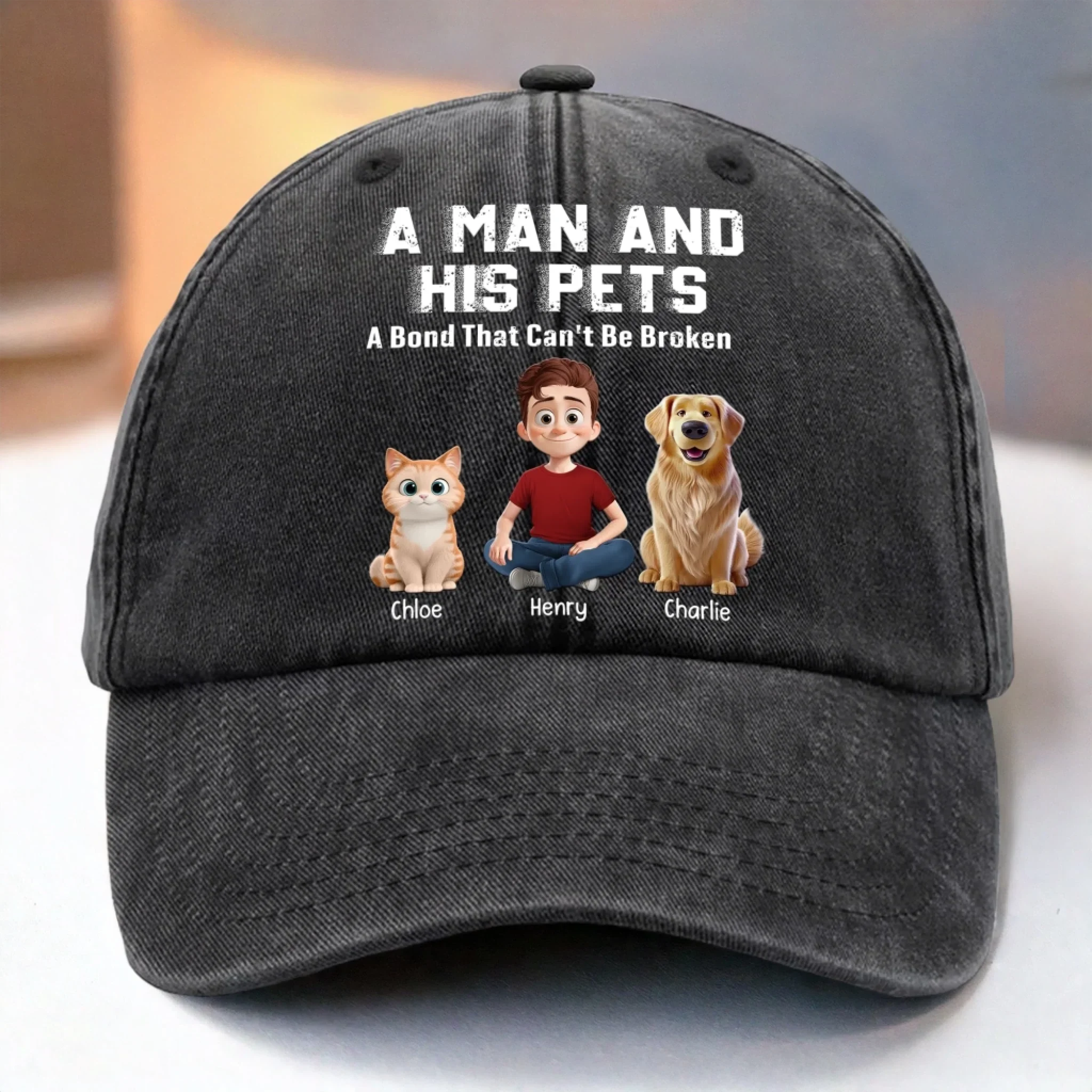 Custom Vintage Washed Denim Baseball Cap - Personalized Birthday Gifts For Dog Cat Lovers, Dog Dad And Mom, Cat Owners - Fur Family Supremacy