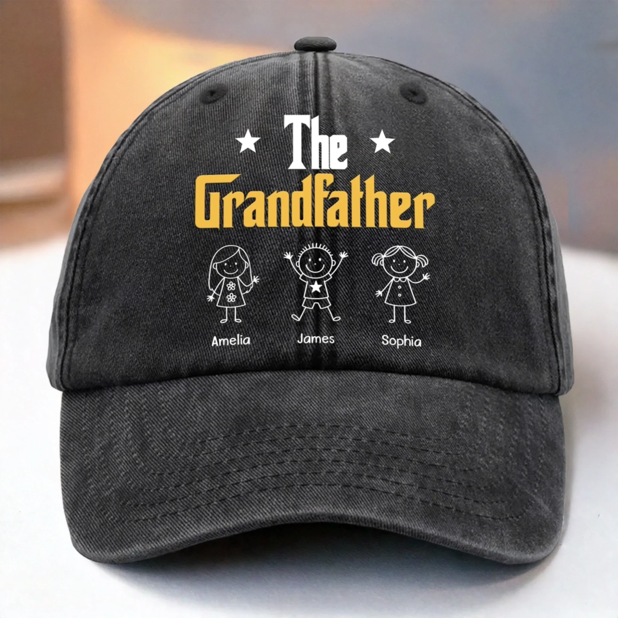 Custom Vintage Washed Denim Baseball Cap - Personalized Birthday Gifts For Dad, Grandpa - Childhood Feels Warmer With You