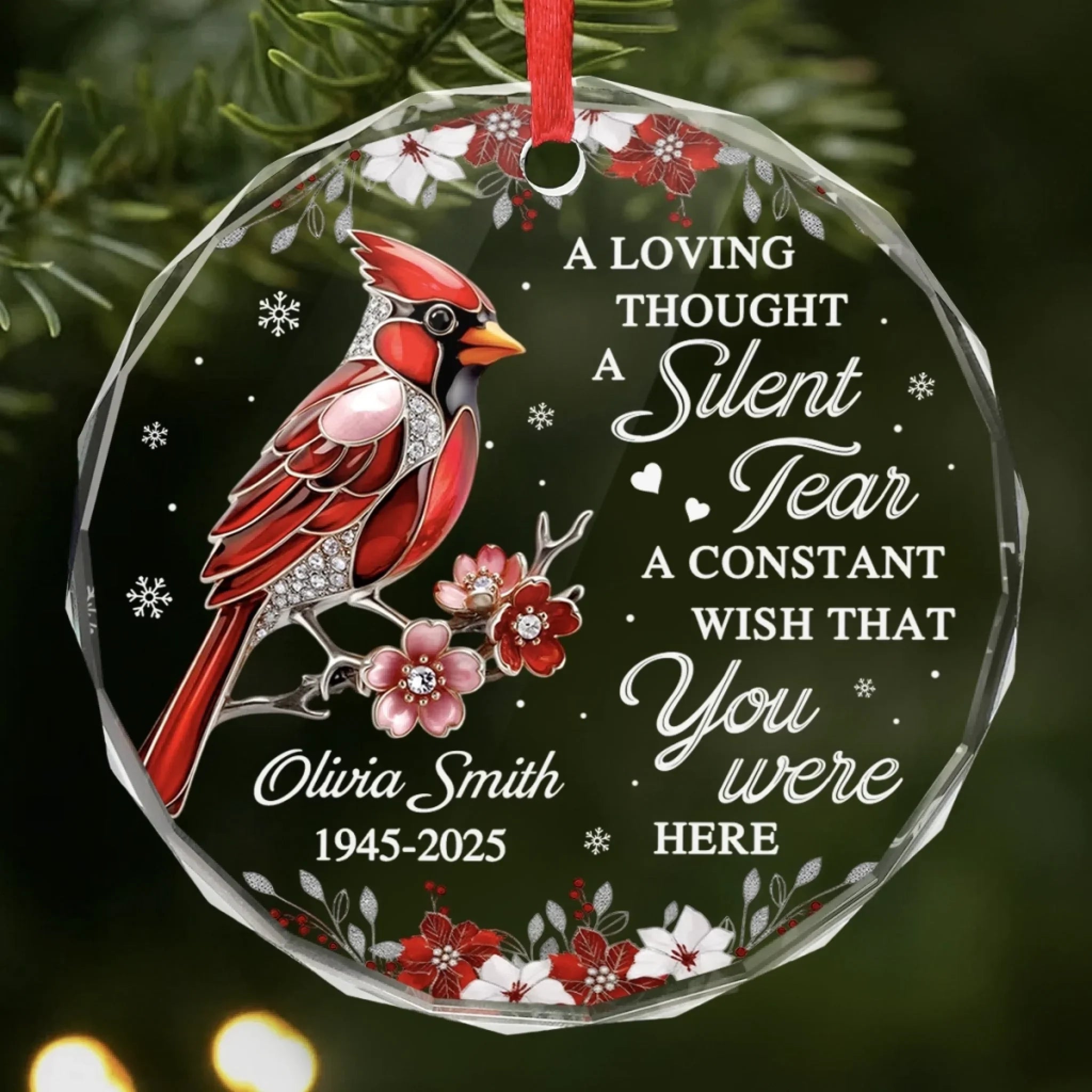 Custom Circle Glass Ornament - Personalized Christmas Memorial Sympathy Gifts For Loss Of Mom, Dad - A Visit From Heaven