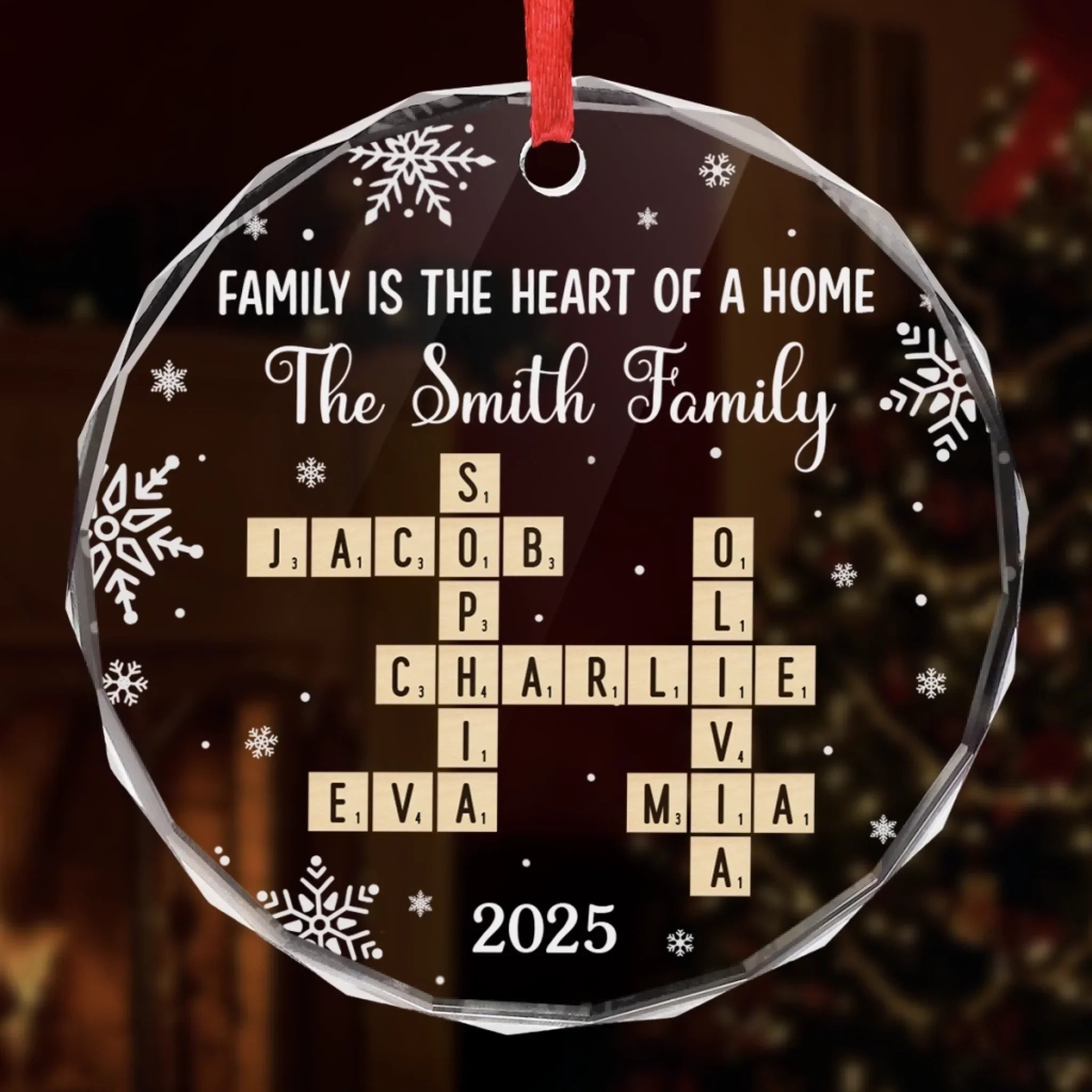 Custom Scrabble Circle Glass Ornament -   Personalized Christmas Birthday Gifts For Mom, Dad, Brother, Sister, Kids - Home Built With Shared Love