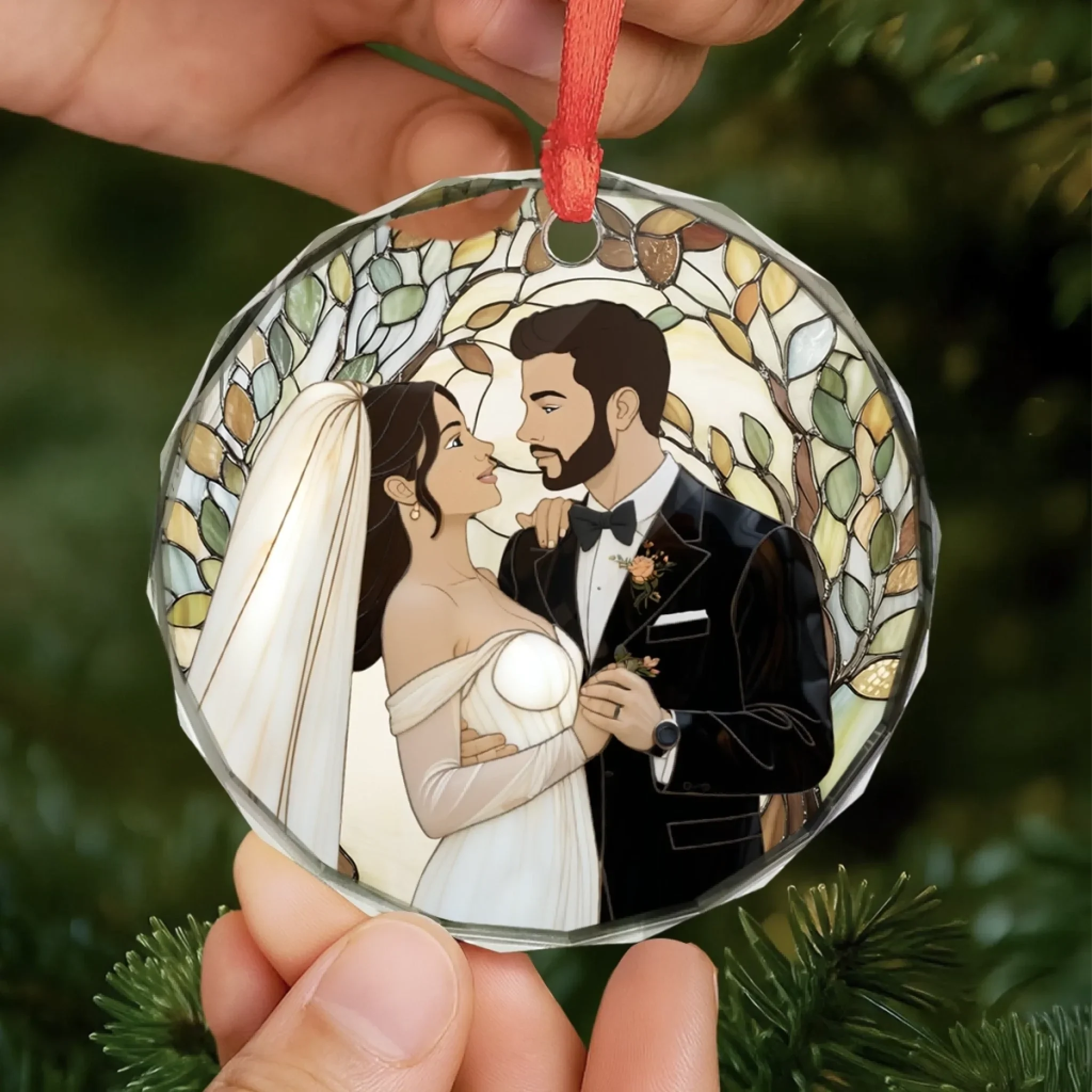 Custom Photo Circle Glass Ornament - Personalized Anniversary Wedding Gifts For Husband And Wife, Him And Her - Two Souls Choosing Us Daily