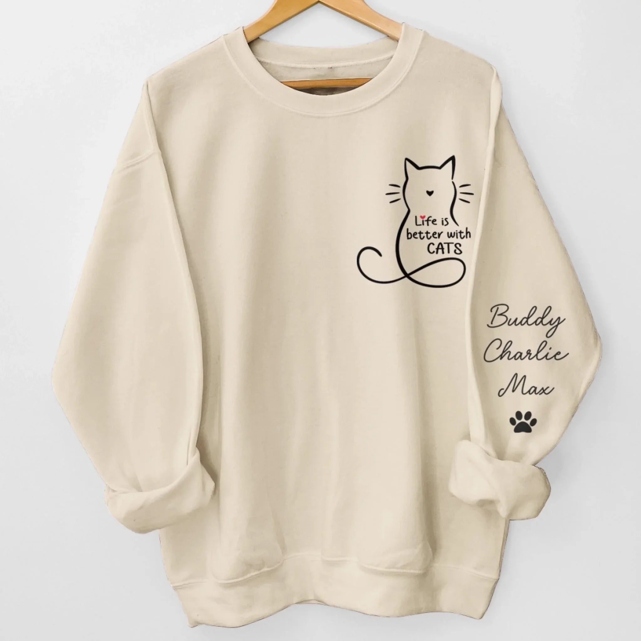 Custom Unisex Sweatshirt, Hoodie With Design On Sleeve -  Personalized Christmas Birthday Gifts For Cat Lovers, Cat Mom And Dad - Home Smells Like Cat Fur