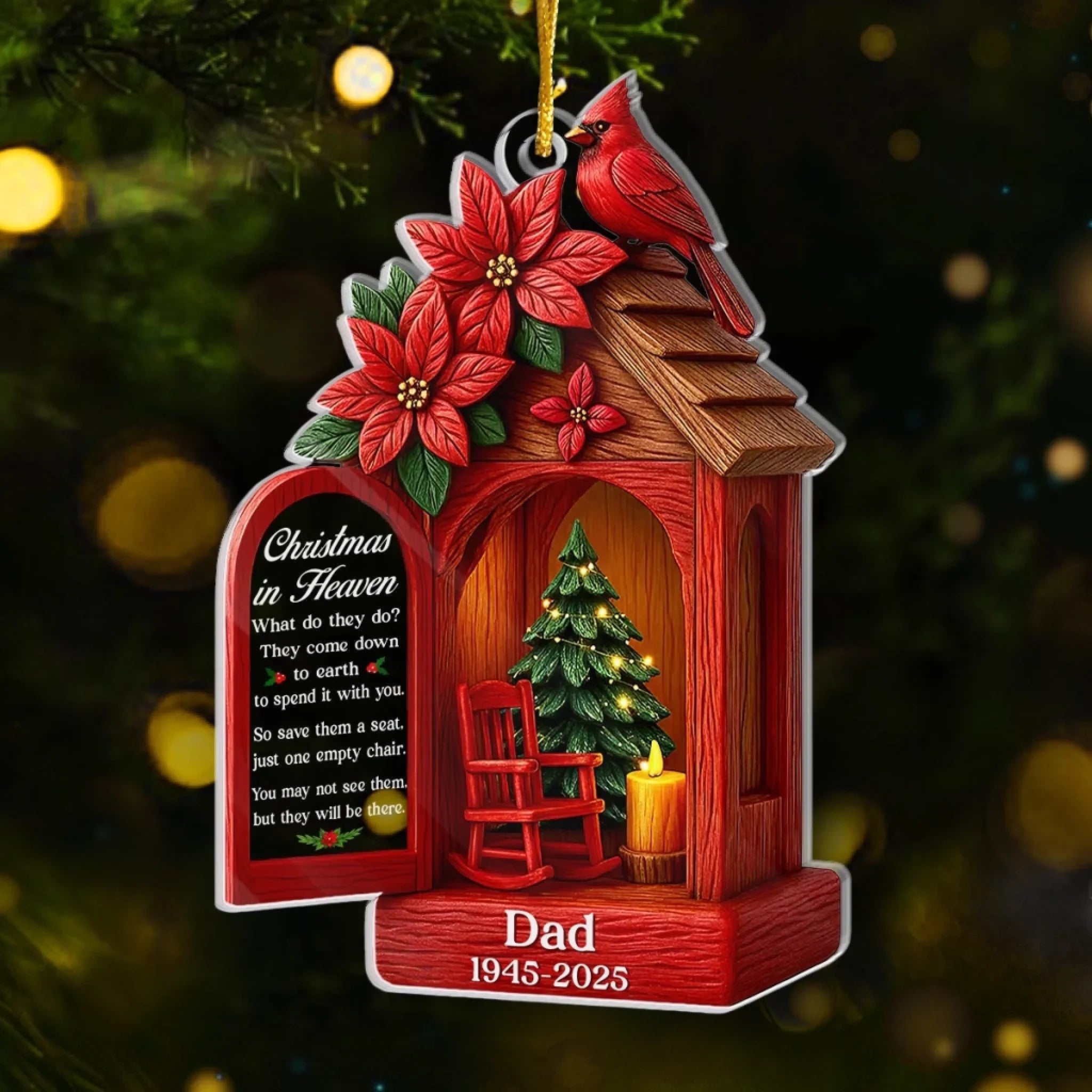 Custom Cardinal Acrylic Ornament - Personalized Christmas Memorial Sympathy Gifts For Loss Of Mom, Dad - Holding Your Love Forever Close