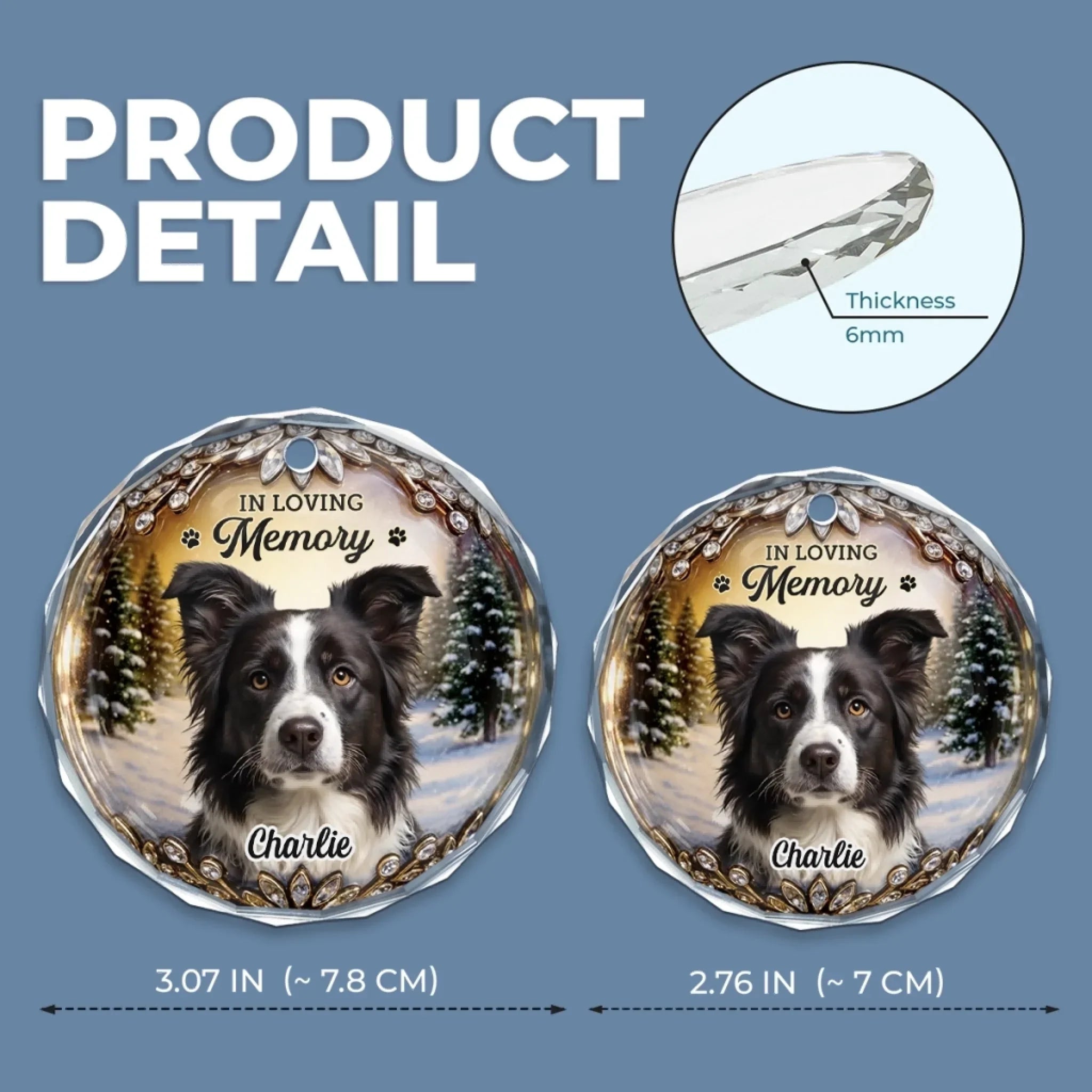 Custom Photo Circle Glass Ornament - Personalized Pet Christmas Memorial Sympathy Gifts For Dogs, Cats - Warm Memories Forever Loved