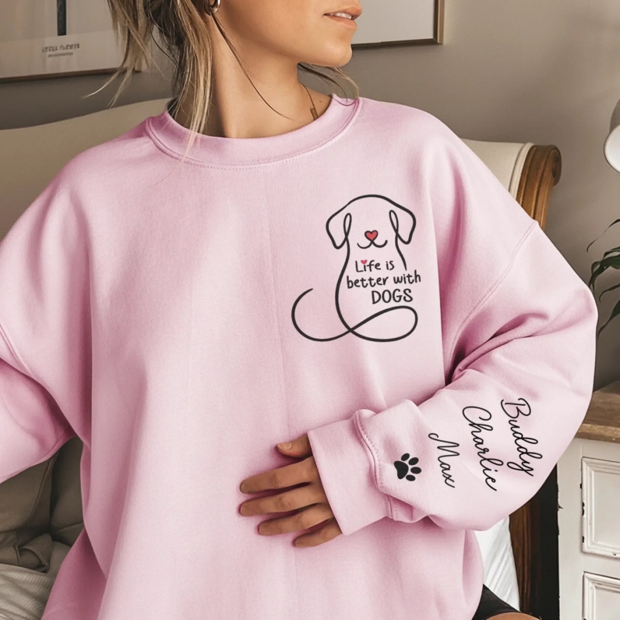 Custom Unisex Sweatshirt, Hoodie With Design On Sleeve -  Personalized Christmas Birthday Gifts For Dog Lovers, Dog Dad And Mom - My Emotional Support Squad