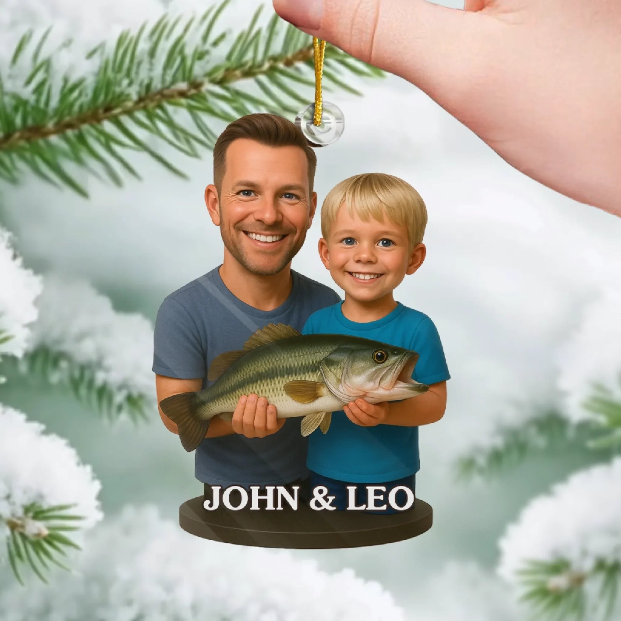 Custom Photo Acrylic Ornament - Personalized Christmas Birthday Fishing Gifts For Fisherman - Dad’s Little Fishing Partners Forever