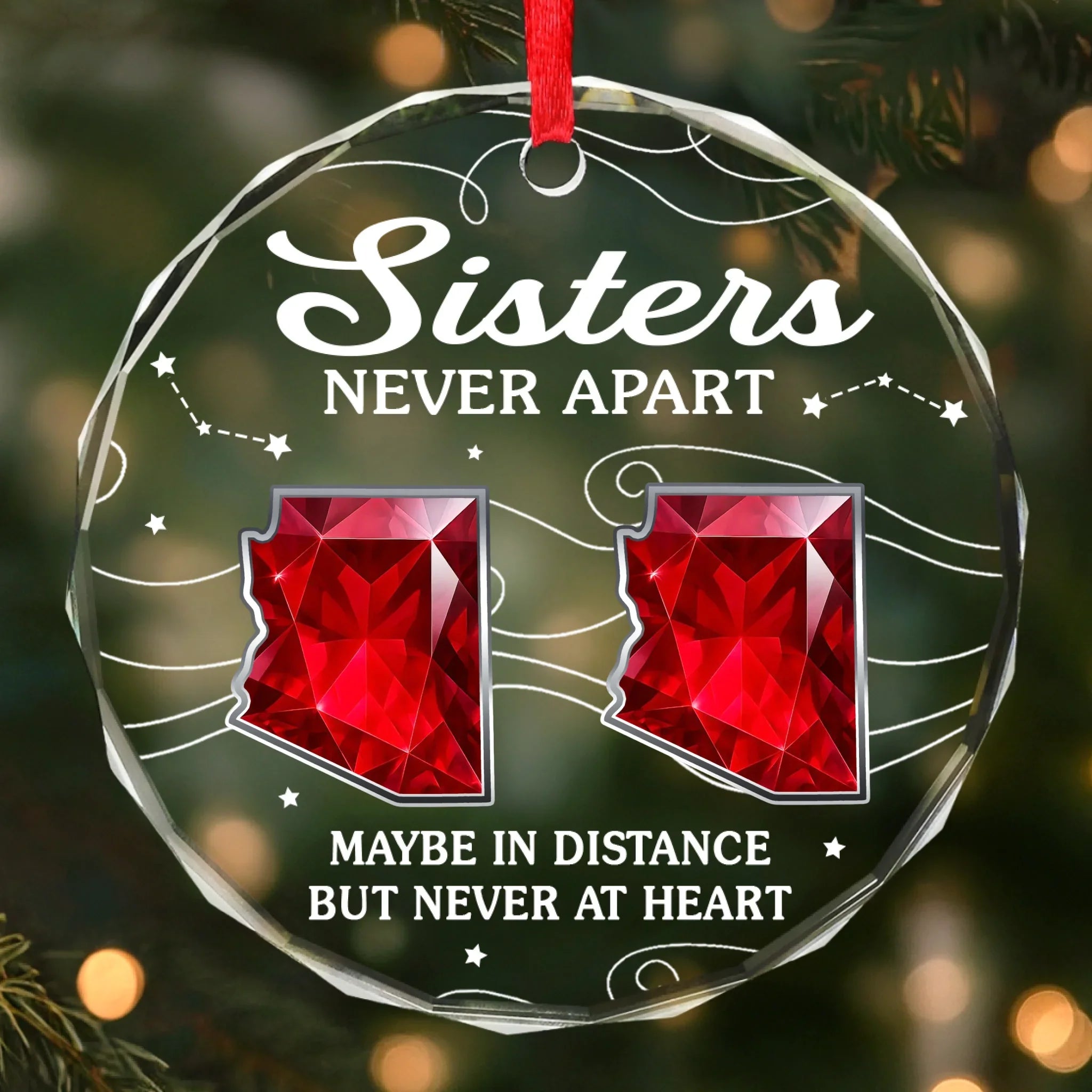 Custom Long Distance Circle Glass Ornament - Personalized Christmas Birthday Gifts For Brother, Sister - Miles Apart Hearts Aligned