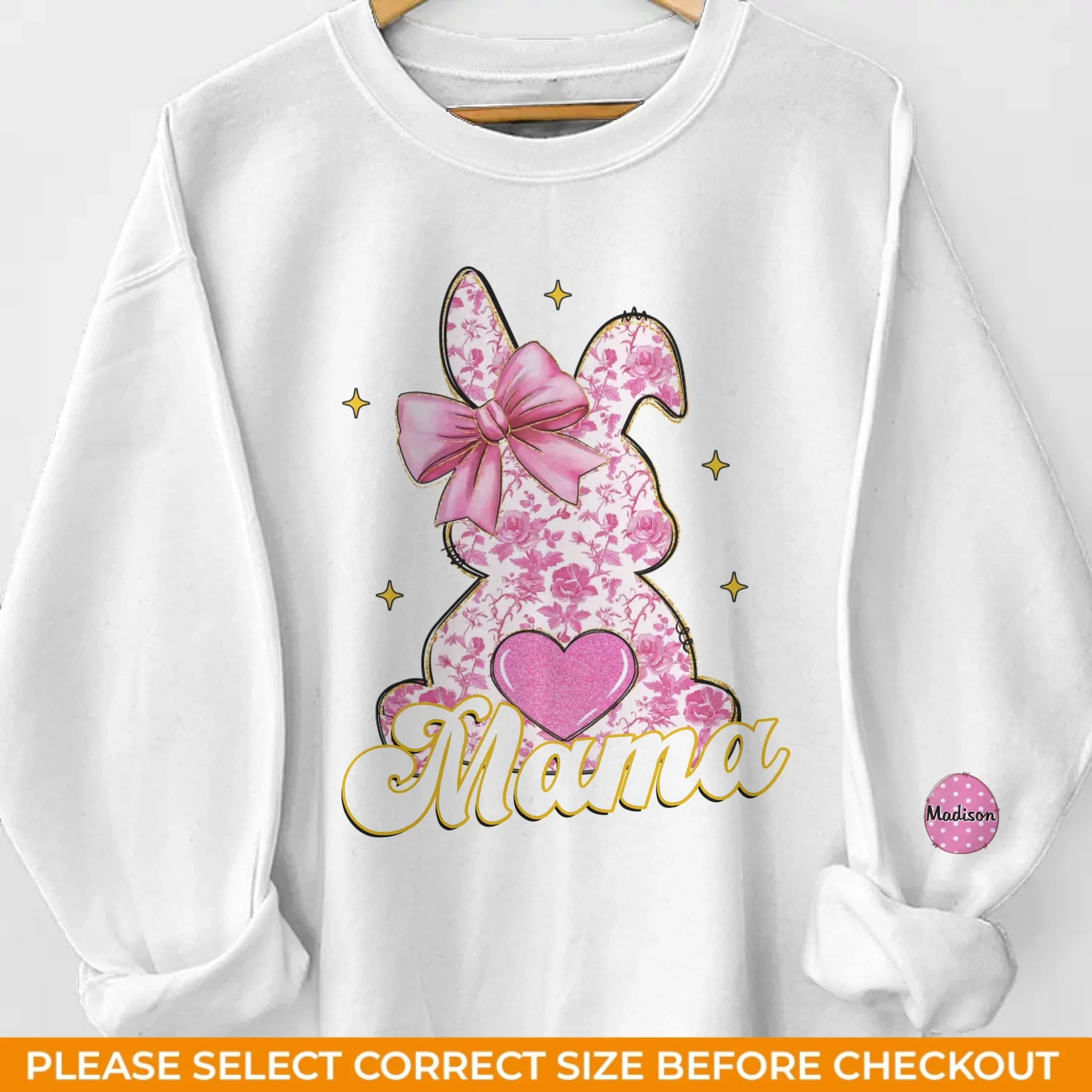 Mama Bunny & Her Little Loves - Family Personalized Custom Unisex Sweatshirt, Hoodie With Design On Sleeve - Easter Gift For Mom, Grandma