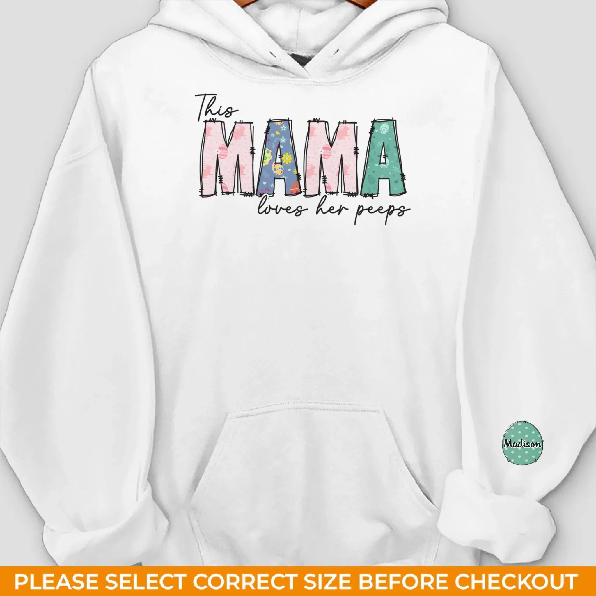 This Mama’s Love is Eggstra Special - Family Personalized Custom Unisex Sweatshirt, Hoodie With Design On Sleeve - Easter Gift For Mom, Grandma