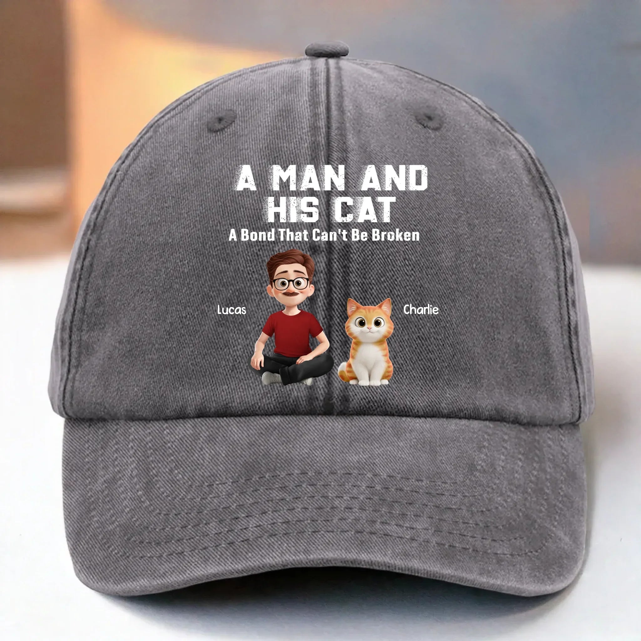 Custom Vintage Washed Denim Baseball Cap US - Personalized Birthday Gifts For Cat Lovers, Cat Mom And Dad - Adventures With My Furry Fam
