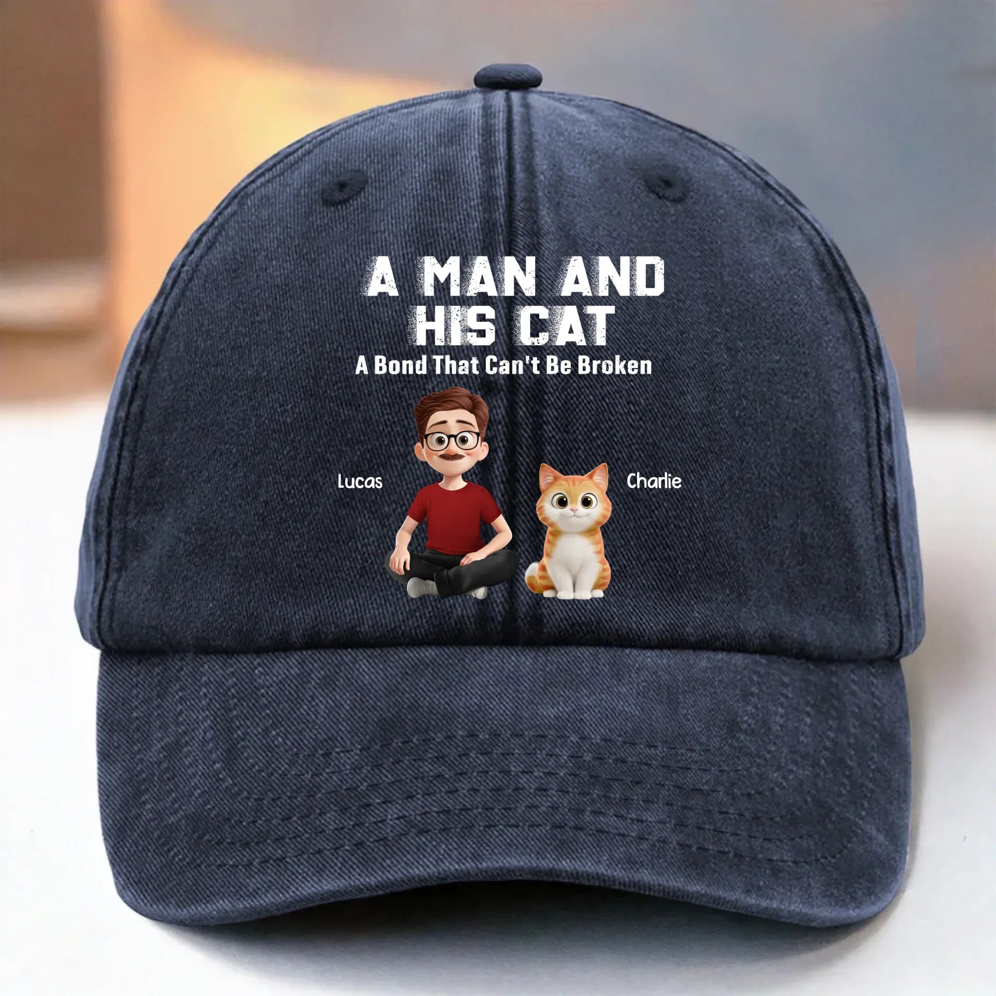 Custom Vintage Washed Denim Baseball Cap US - Personalized Birthday Gifts For Cat Lovers, Cat Mom And Dad - Adventures With My Furry Fam