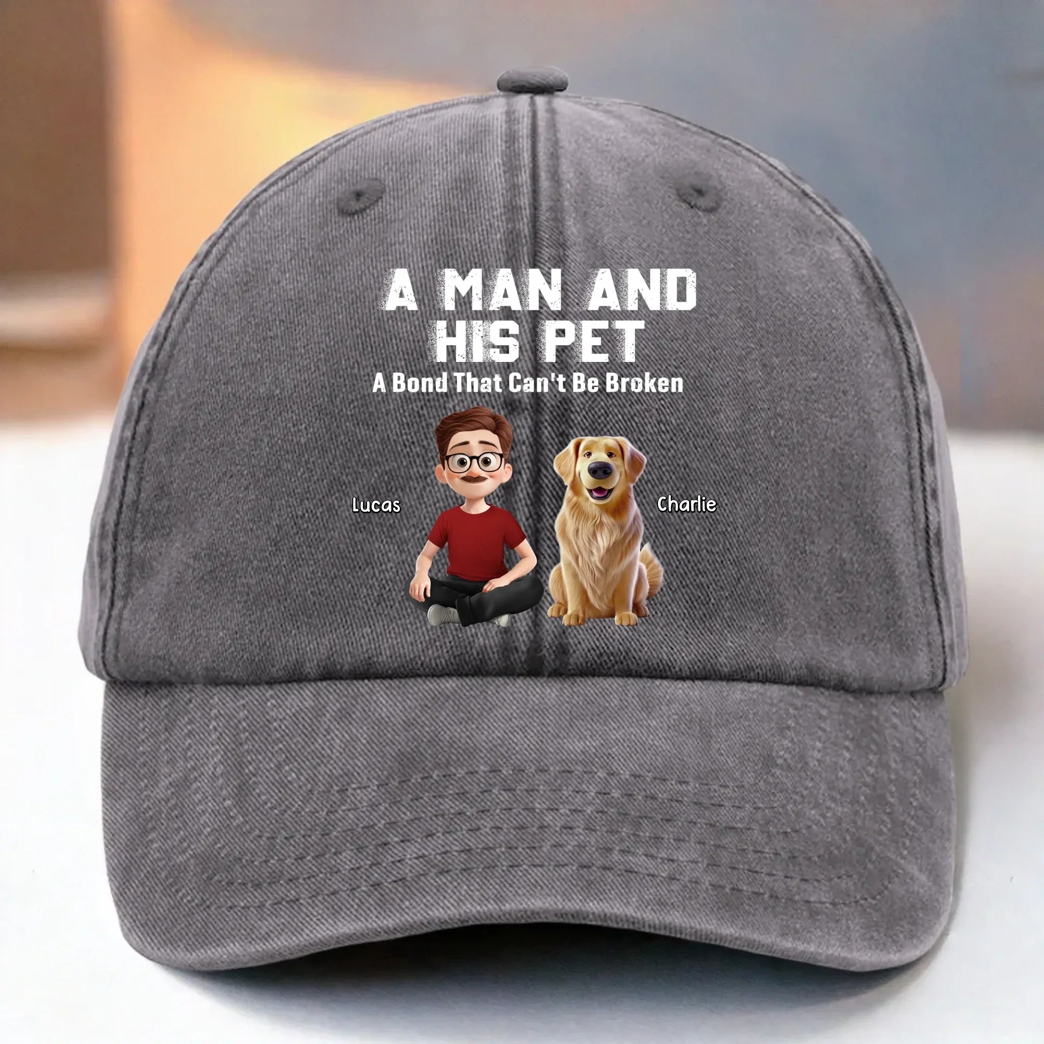 Custom Vintage Washed Denim Baseball Cap US - Personalized Birthday Gifts For Dog Cat Lovers, Dog Dad And Mom, Cat Owners - A Man And His Squad