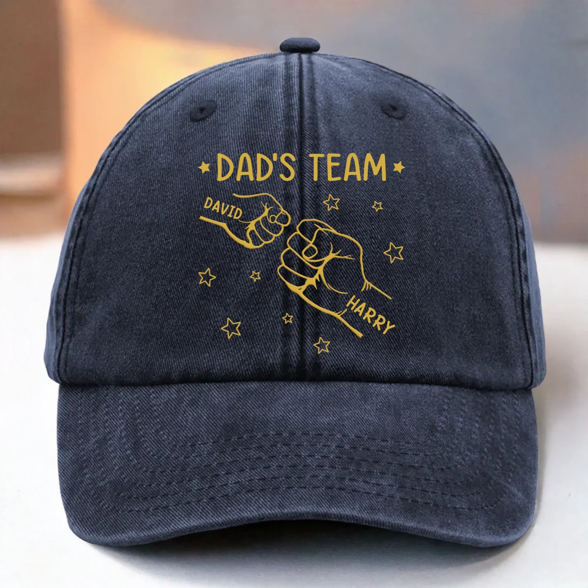 Custom Vintage Washed Denim Baseball Cap US - Personalized Birthday Gifts For Dad, Grandpa - Dad Powered By Kid Smiles