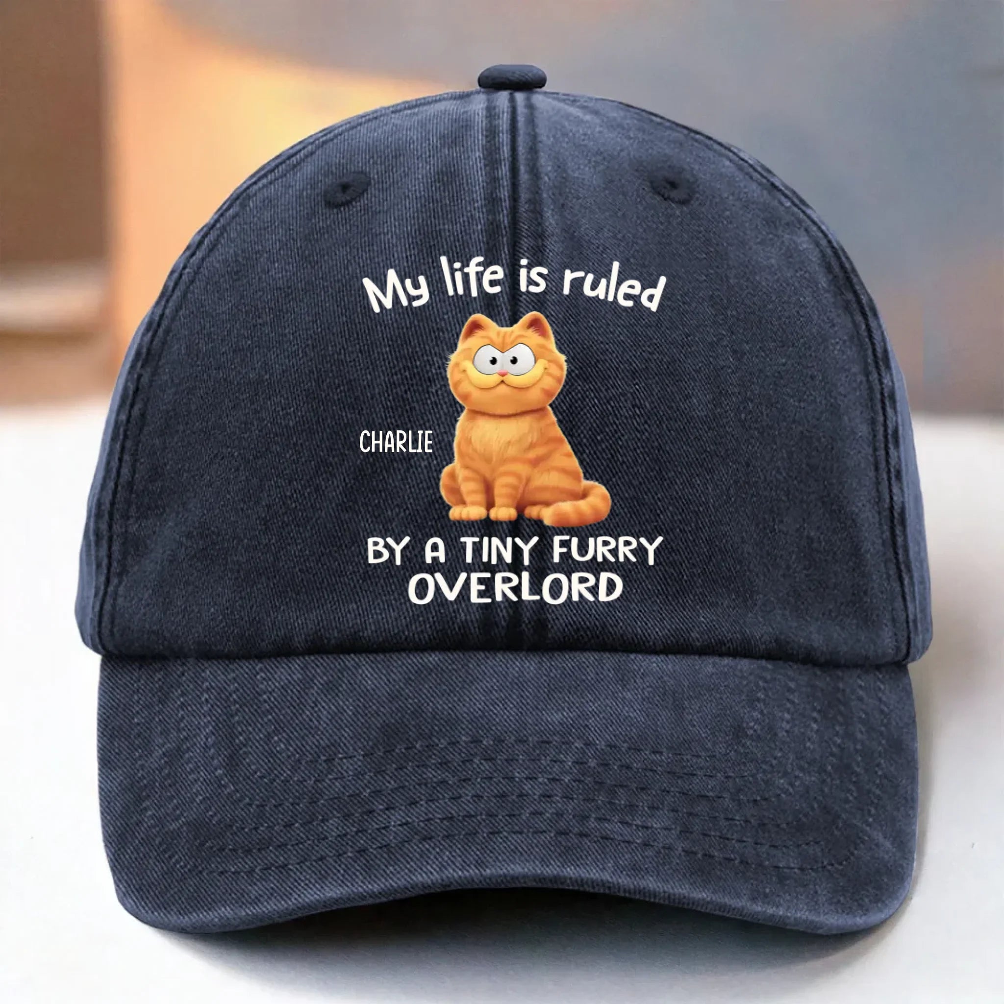 Custom Vintage Washed Denim Baseball Cap US - Personalized Birthday Gifts For Cat Lovers, Cat Mom And Dad - Feline Overlord Approved