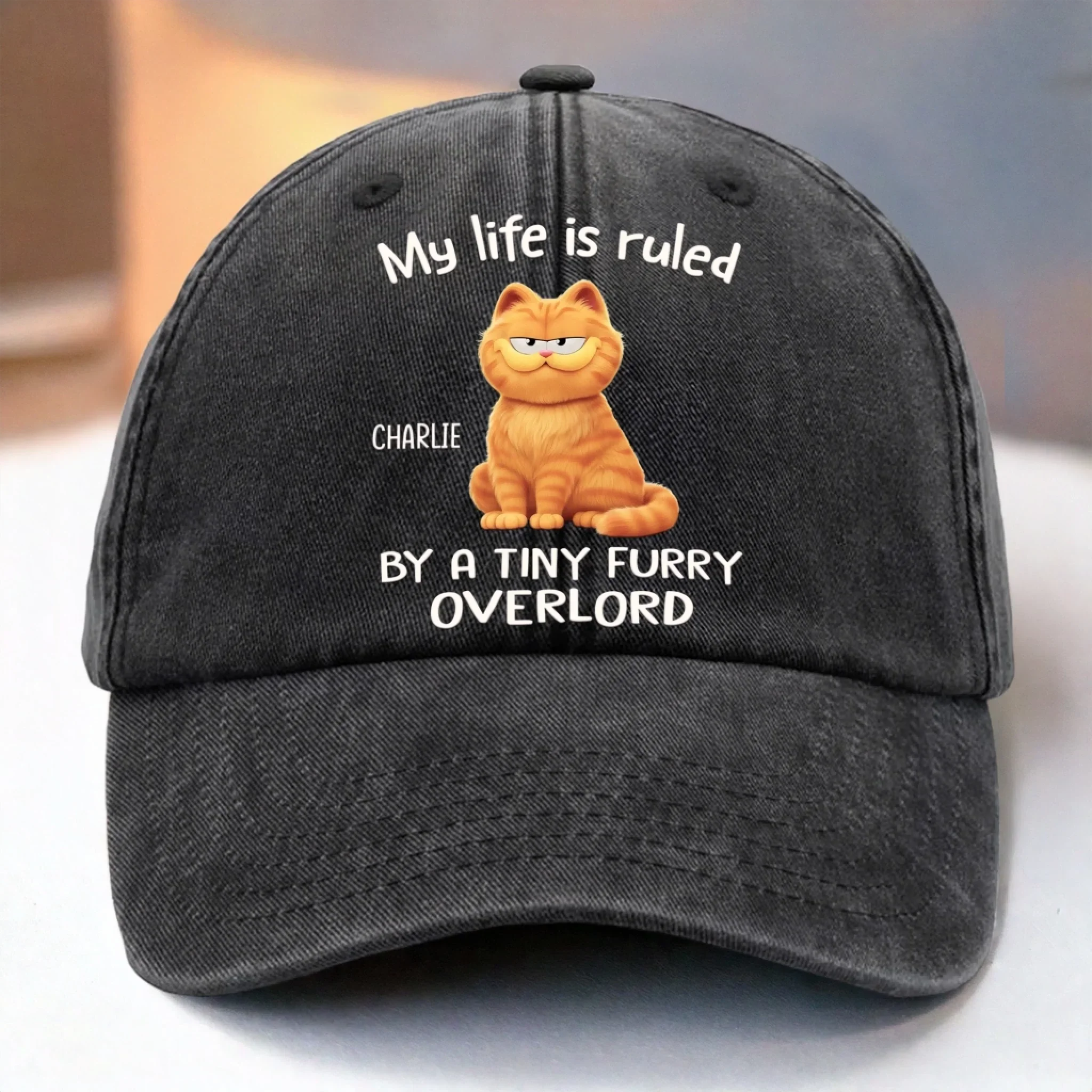 Custom Vintage Washed Denim Baseball Cap US - Personalized Birthday Gifts For Cat Lovers, Cat Mom And Dad - Feline Overlord Approved